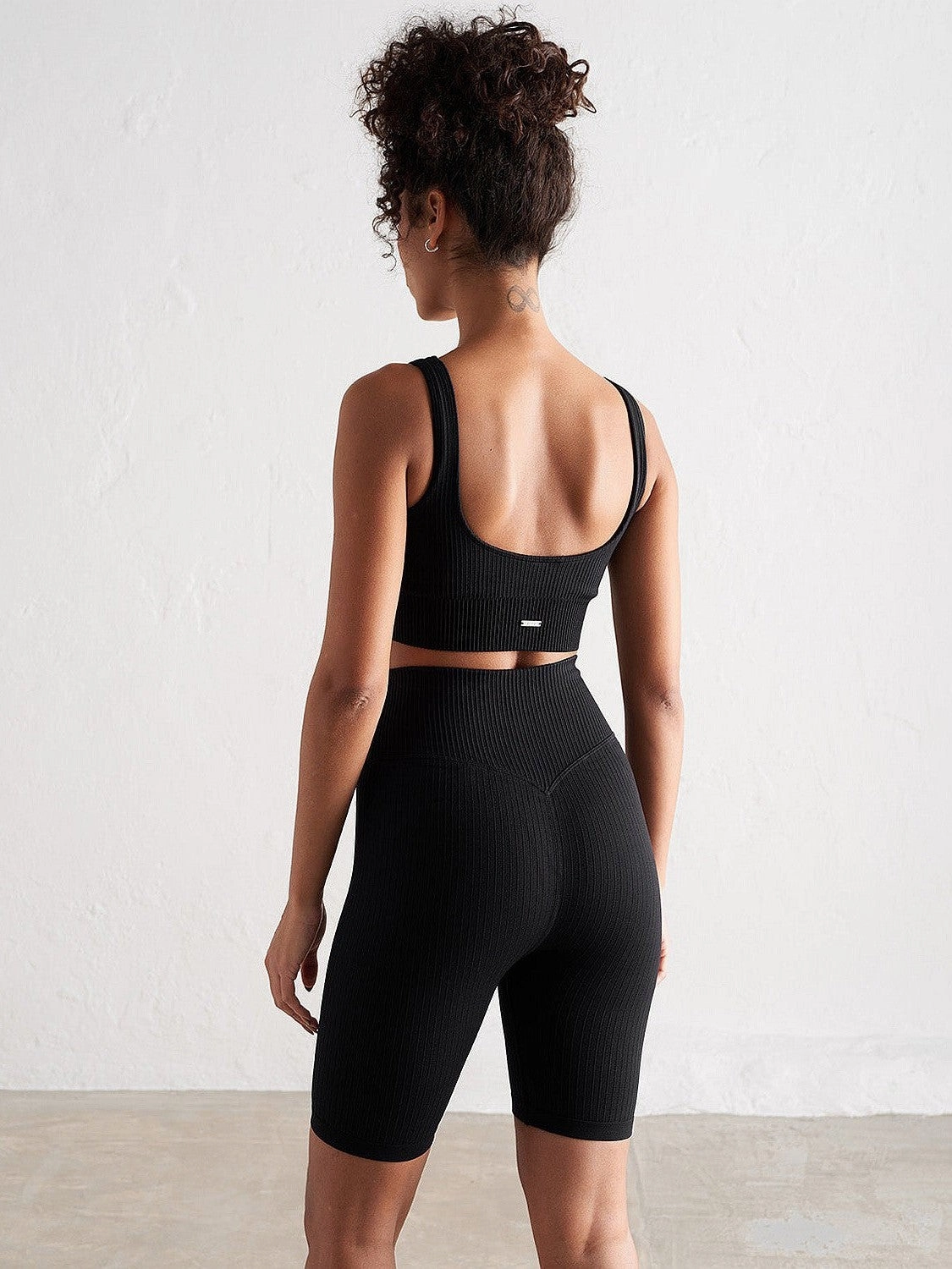 Black Ribbed Seamless Biker Shorts Leather Look