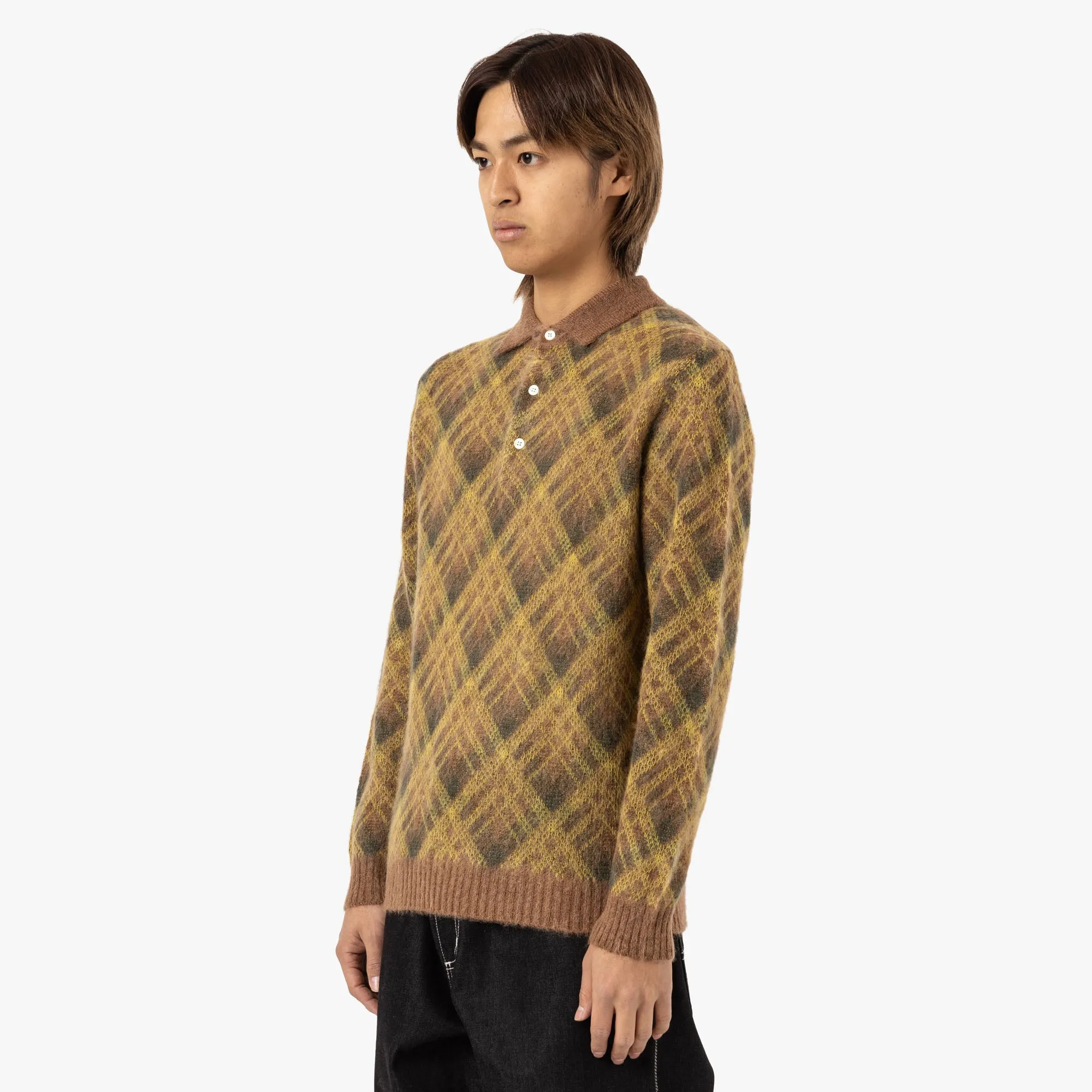BEAMS PLUS Knit Polo Stripe / Brown Spring Trend
