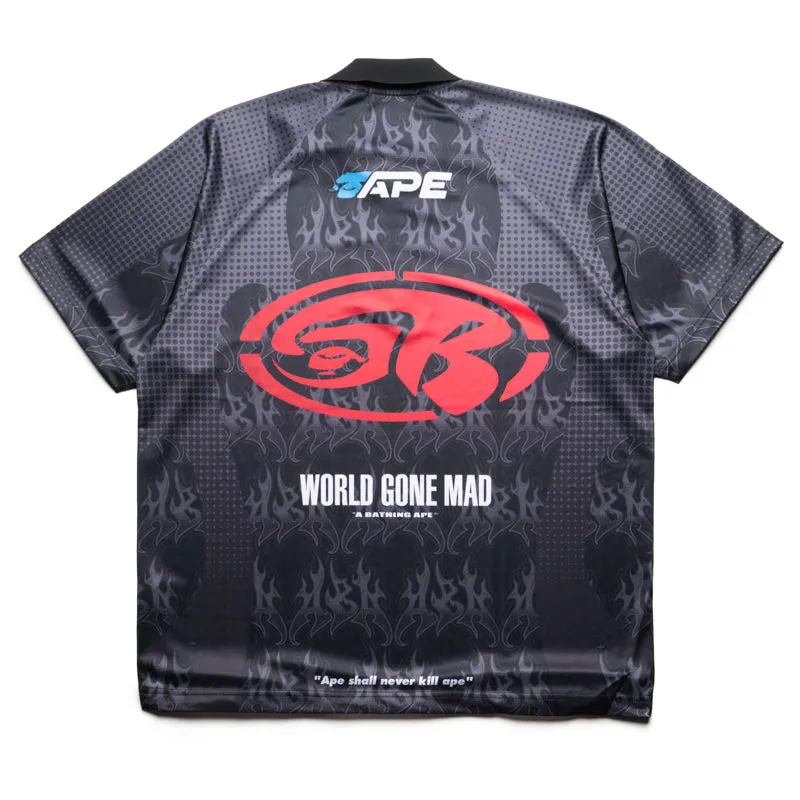 A Bathing Ape Flame Pattern Half Zip Polo Shirt - Black Sustainable Material