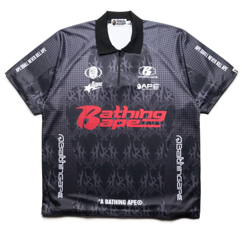 Durable Construction Spring Break A Bathing Ape Flame Pattern Half Zip Polo Shirt - Black