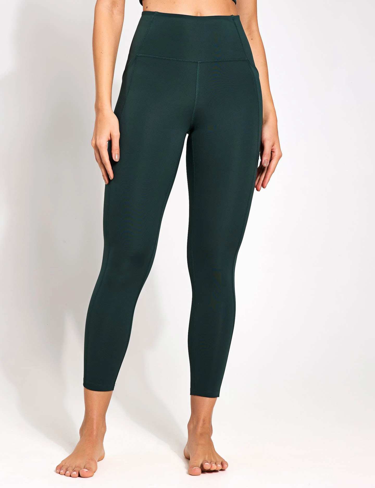 High Waisted 7/8 Pocket Legging - Moss Laser Cut Edges