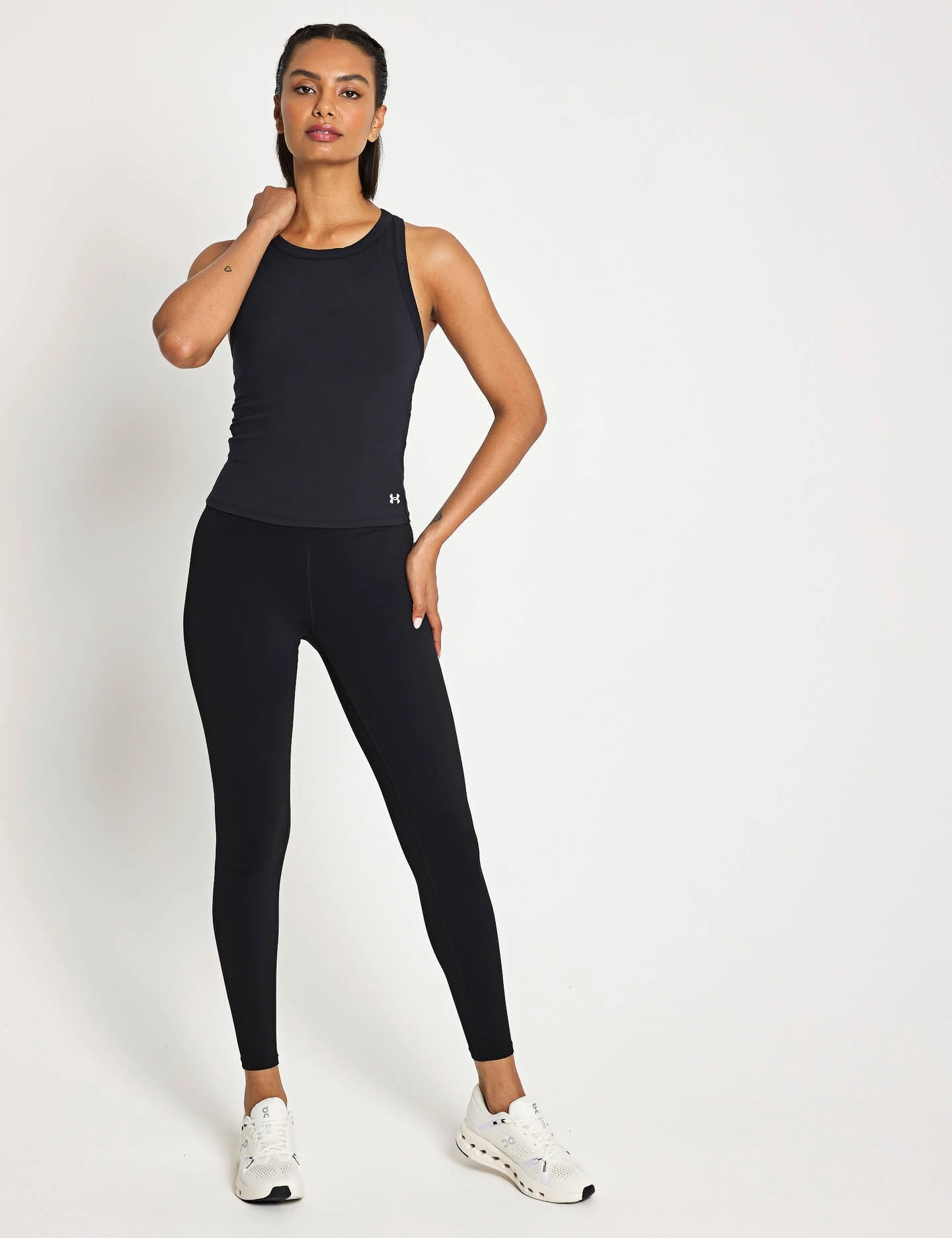 military use Smooth No Roll Hem Motion High Neck Tank - Black/White