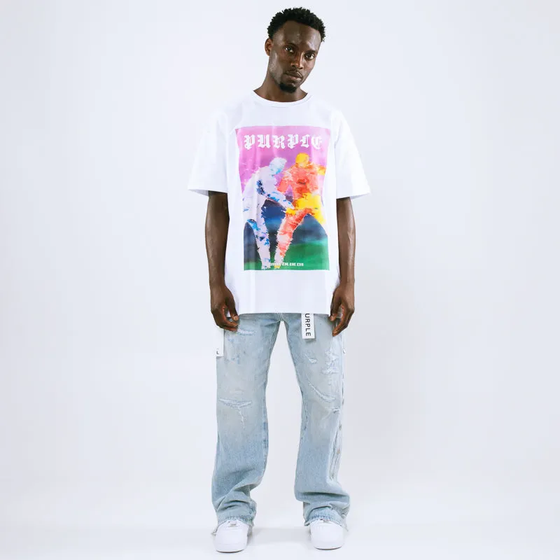 narrow hem ethnic prints Purple Brand Fight Tee - White