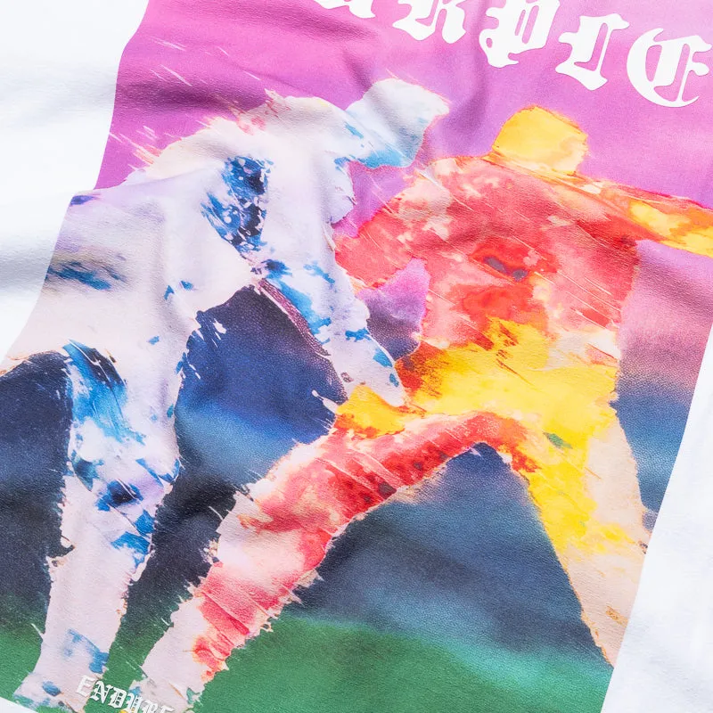 Purple Brand Fight Tee - White cigarette pants silhouette solo event