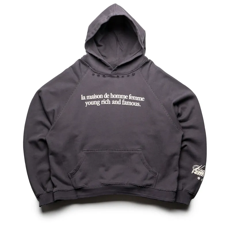 Homme Femme Destroyed Maison Hoodie - Black Workout Gear