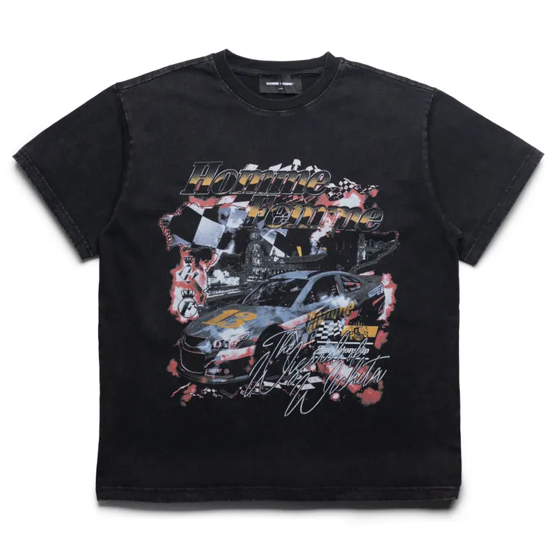 domestic Homme Femme The Wizard Racing Tee - Washed Black
