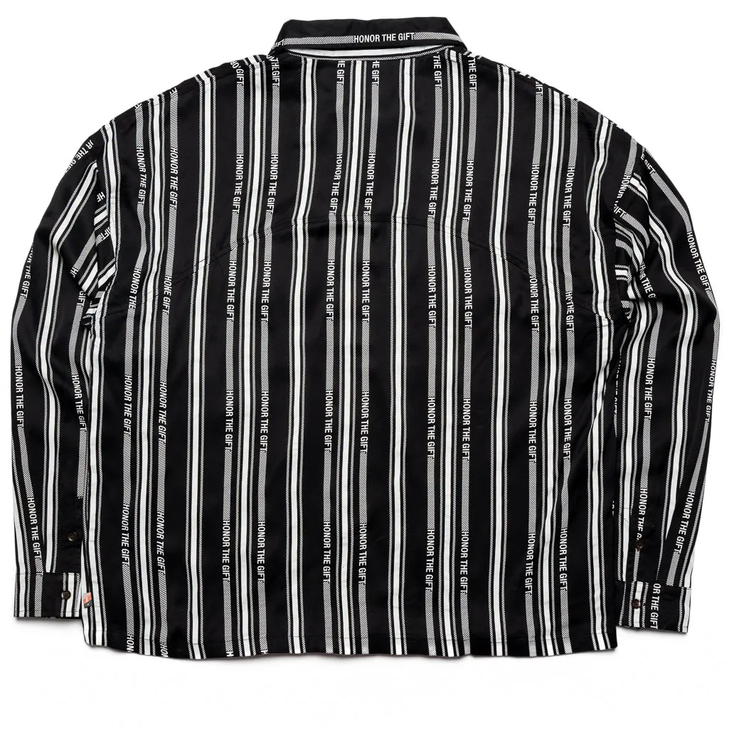 Honor The Gift Honor Stripe Button Up - Black No Slip Shoulder Grip Mature Elegance