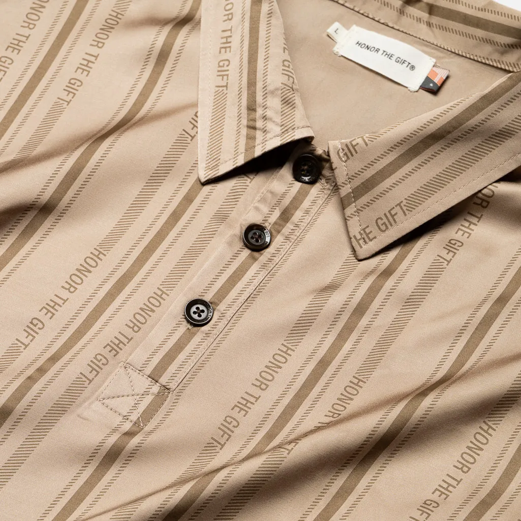Metallic Finish Honor The Gift Honor Stripe L/S Henley - Tan