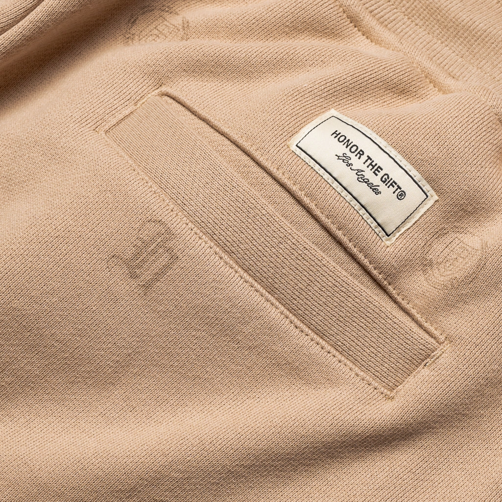 Honor The Gift Crest Sweats - Tan Reinforced Hem Stitching Sweat Resistant Inner Lining