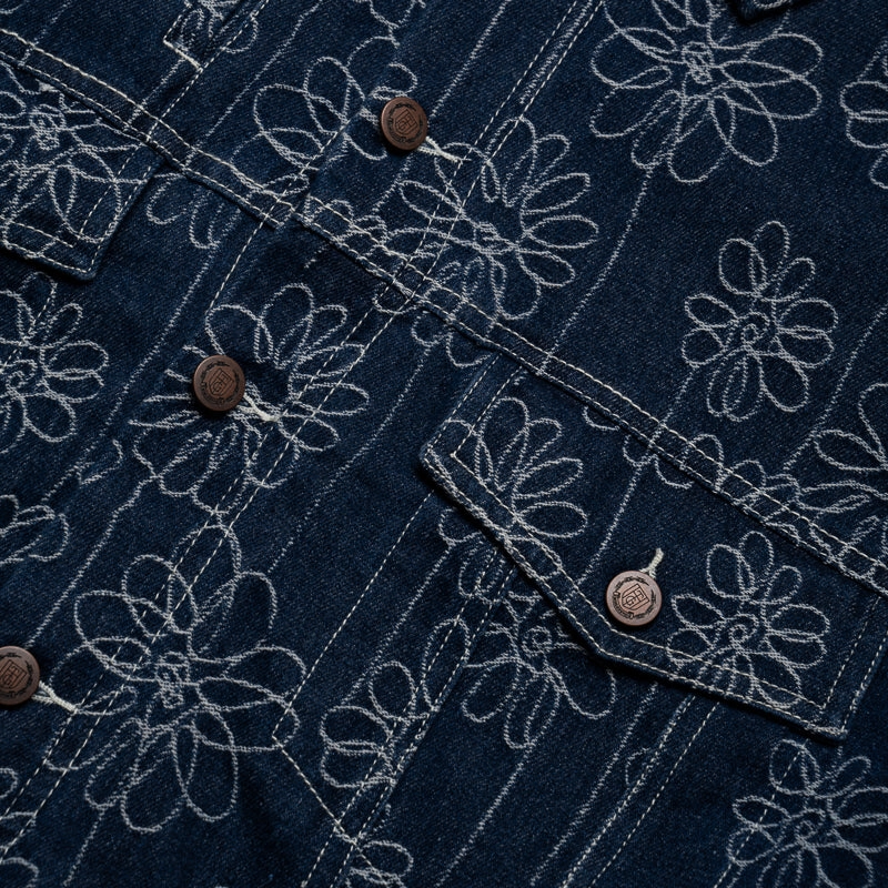 Halloween Honor The Gift Flower Jacquard Jacket - Indigo