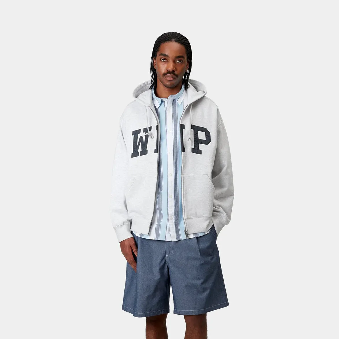 AntiSlip Grip MachineWashable Fabric HOODED WIP SWEAT JACKET - ASH HEATHER (STONEWASHED)