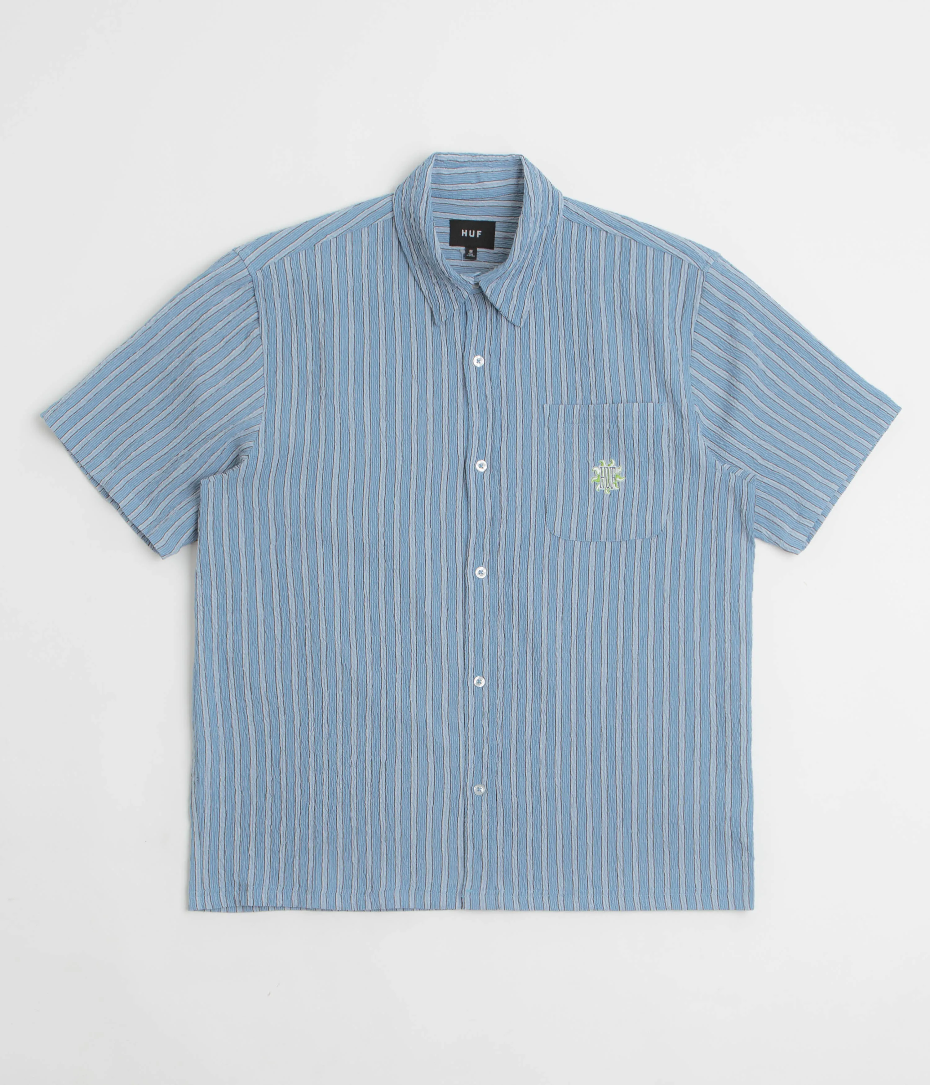 HUF Apollo Striped Short Sleeve Shirt - Pool Blue Hiking Gear Chic Ensemble