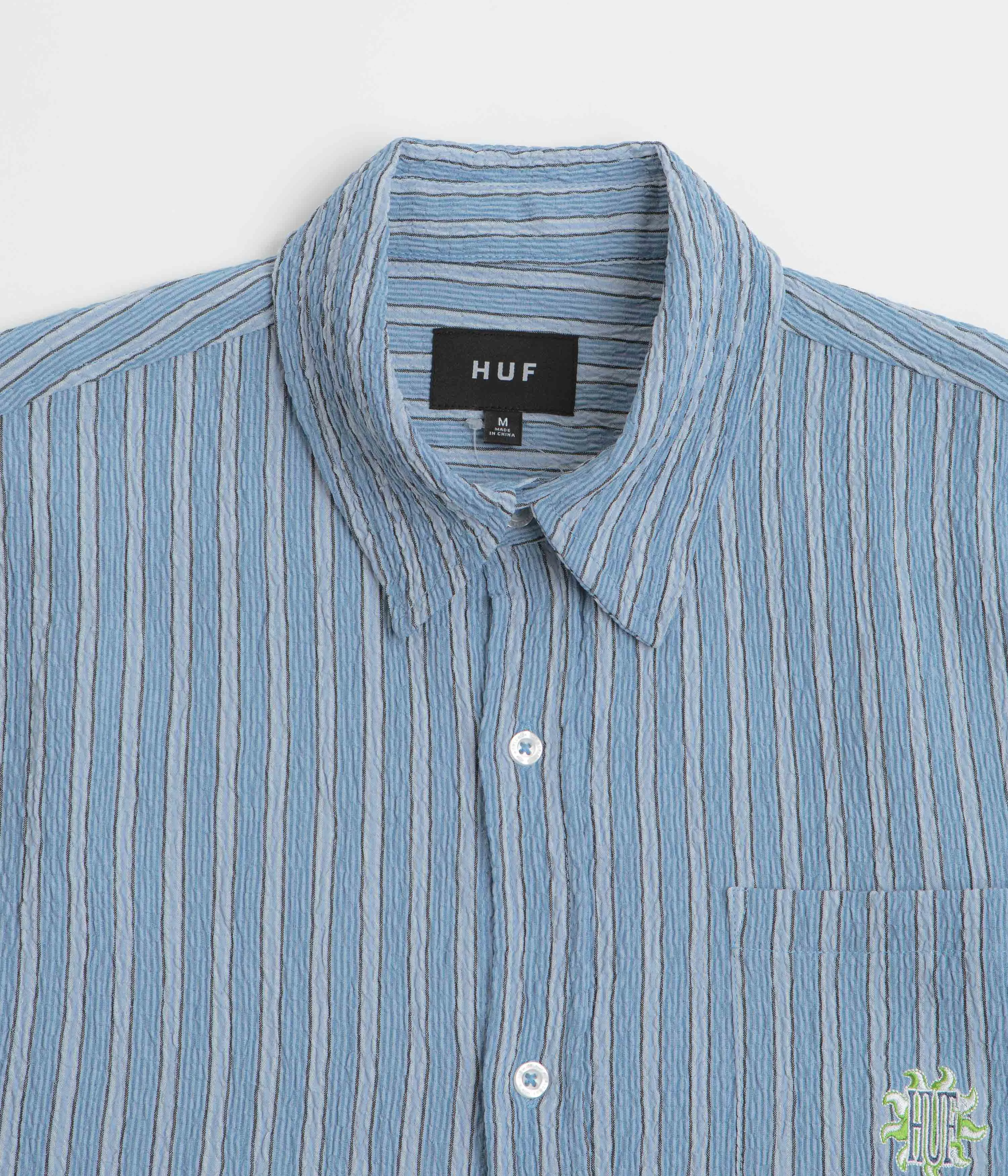 Neutral Shade fade resistant color HUF Apollo Striped Short Sleeve Shirt - Pool Blue