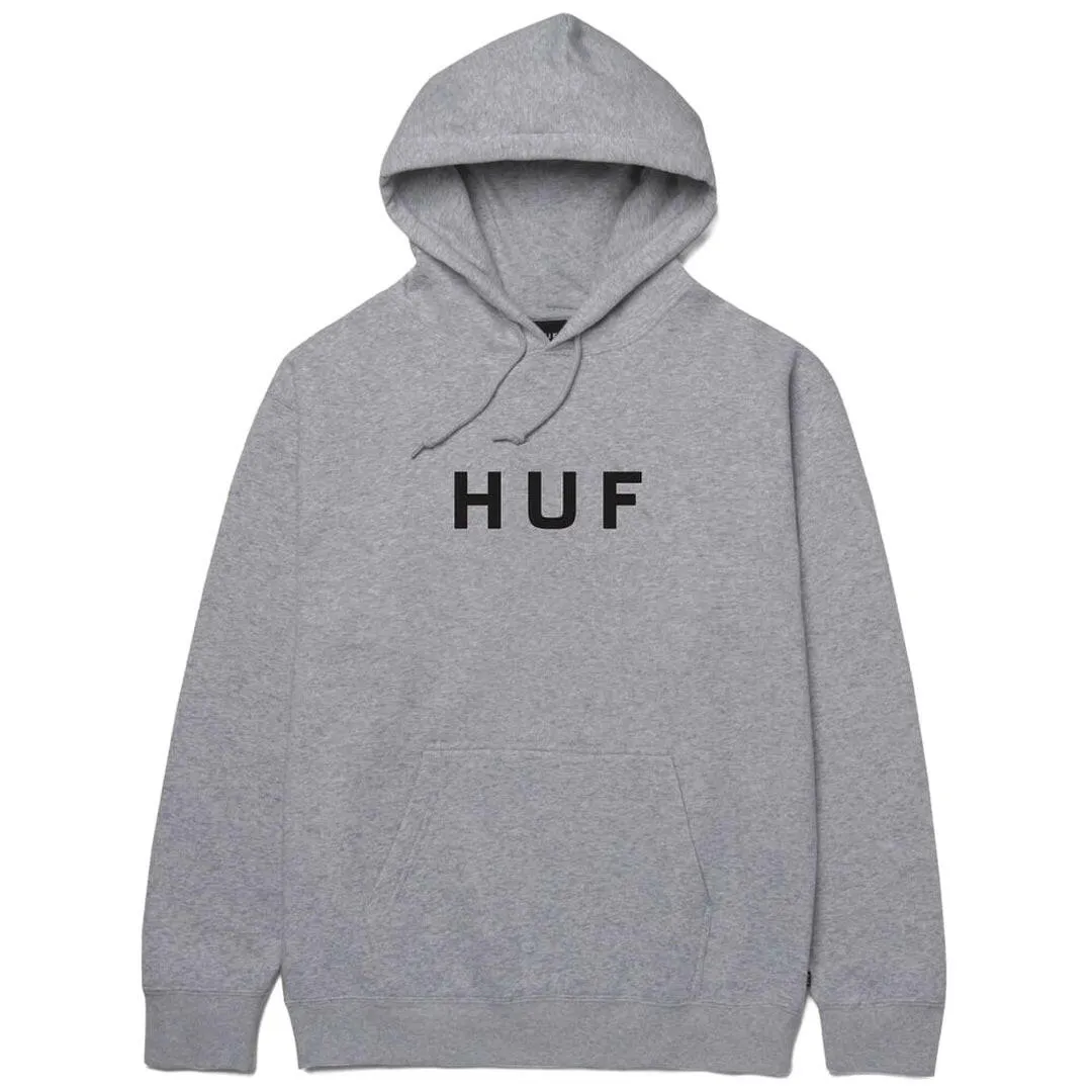 Huf - Essentials OG Logo Hoodie Grey Heather Warm Garment Heavyweight Cotton