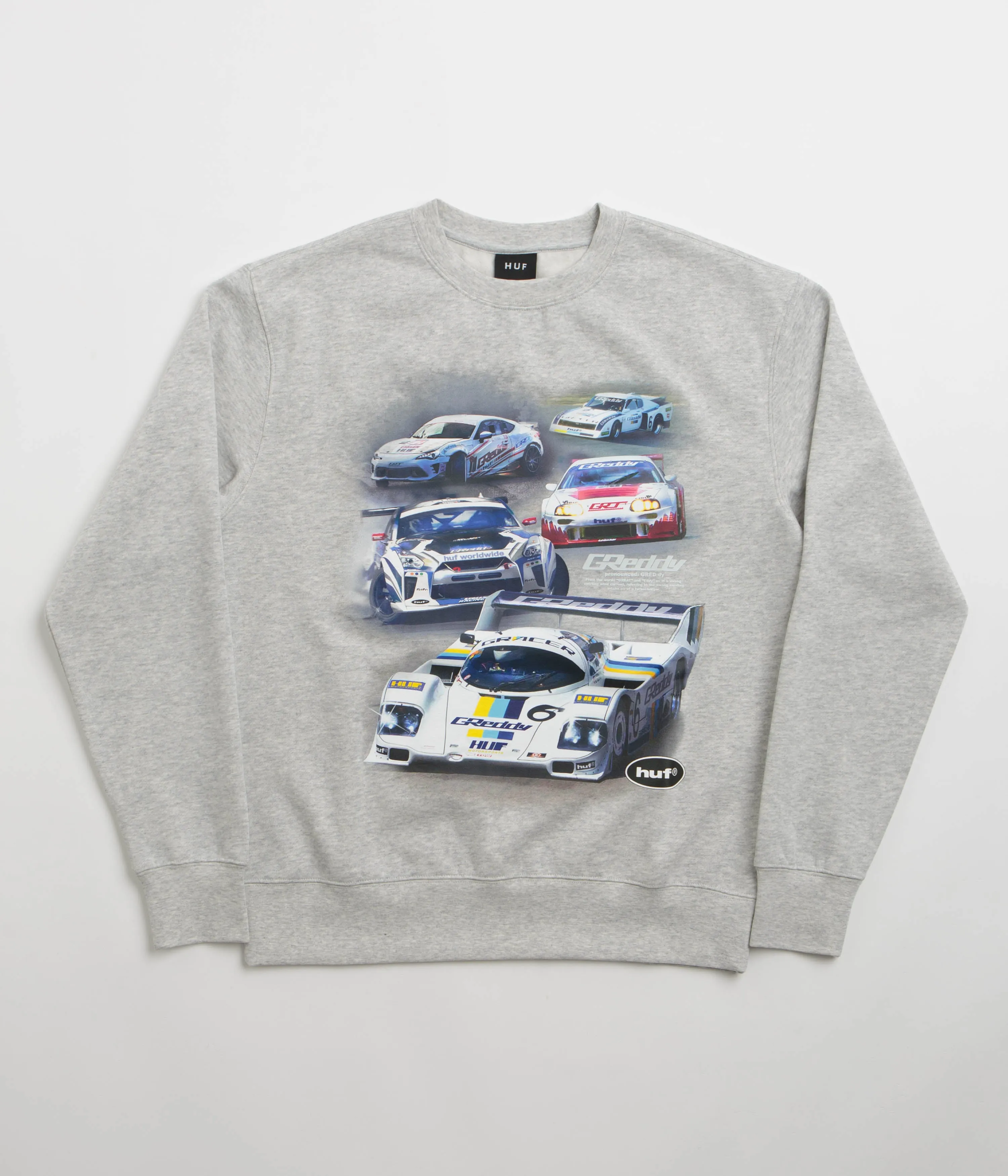 HUF Greddy Showcase Crewneck Sweatshirt - Heather Grey great for presents