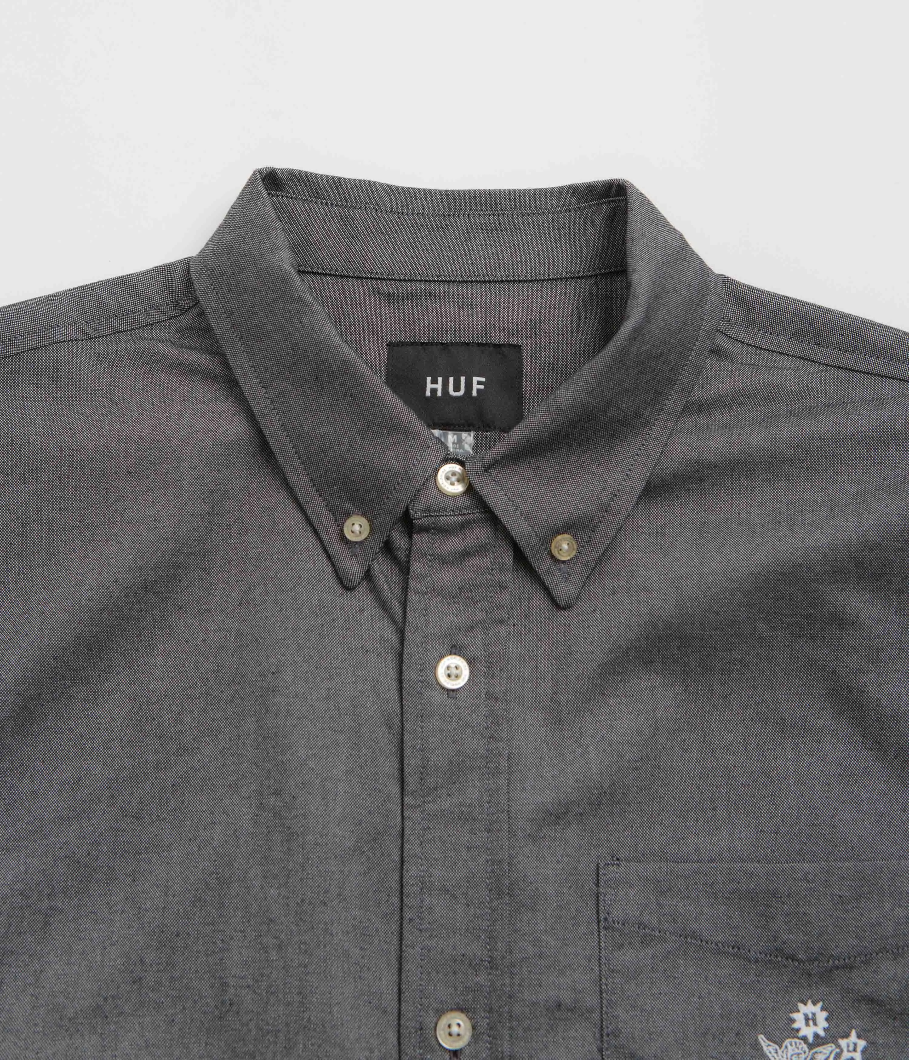 Dynamic Design Non Irritating Seams HUF Icarus Short Sleeve Oxford Shirt - Washed Black