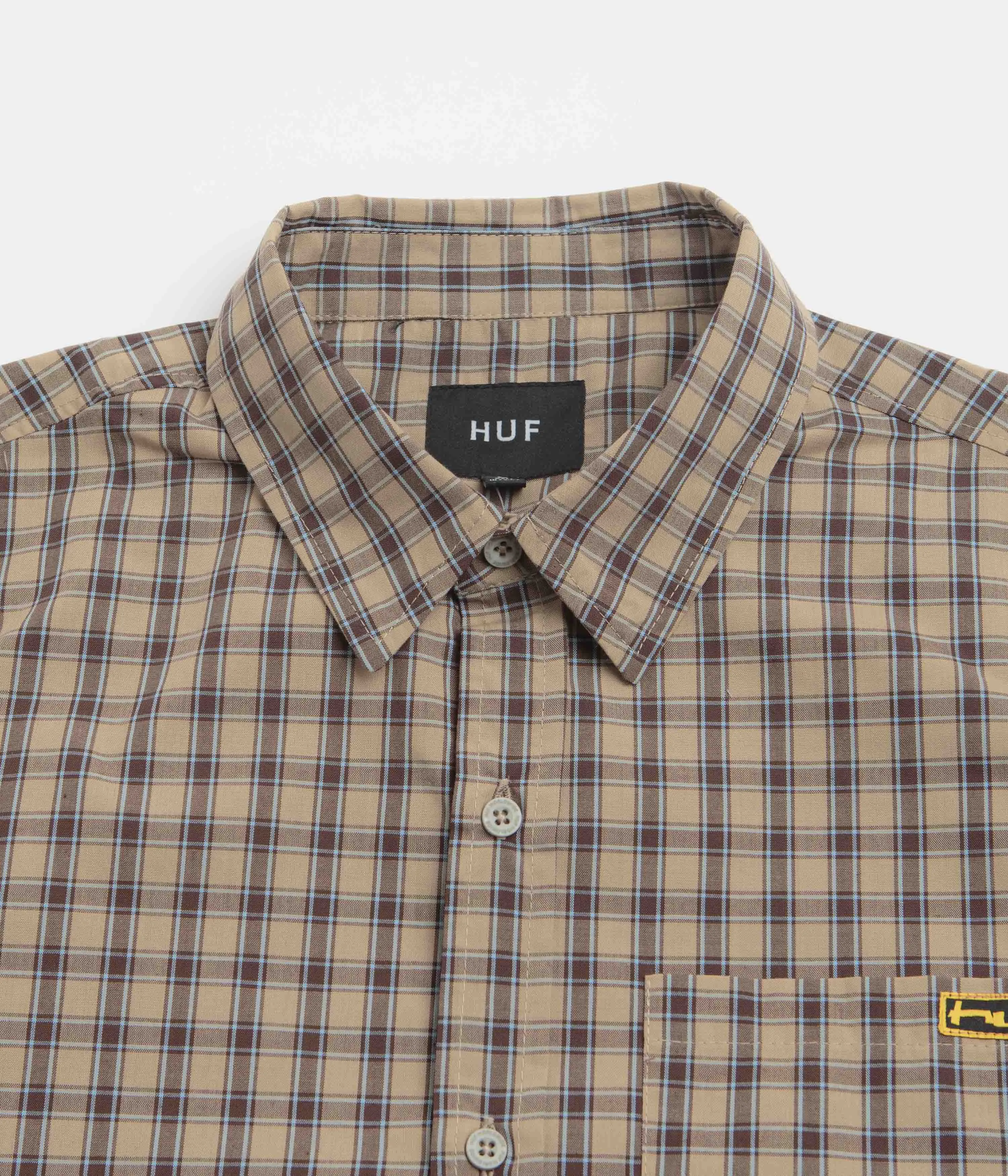 Customizable Design Smooth Stitch Pattern HUF Stretch Micro Plaid Short Sleeve Shirt - Clay