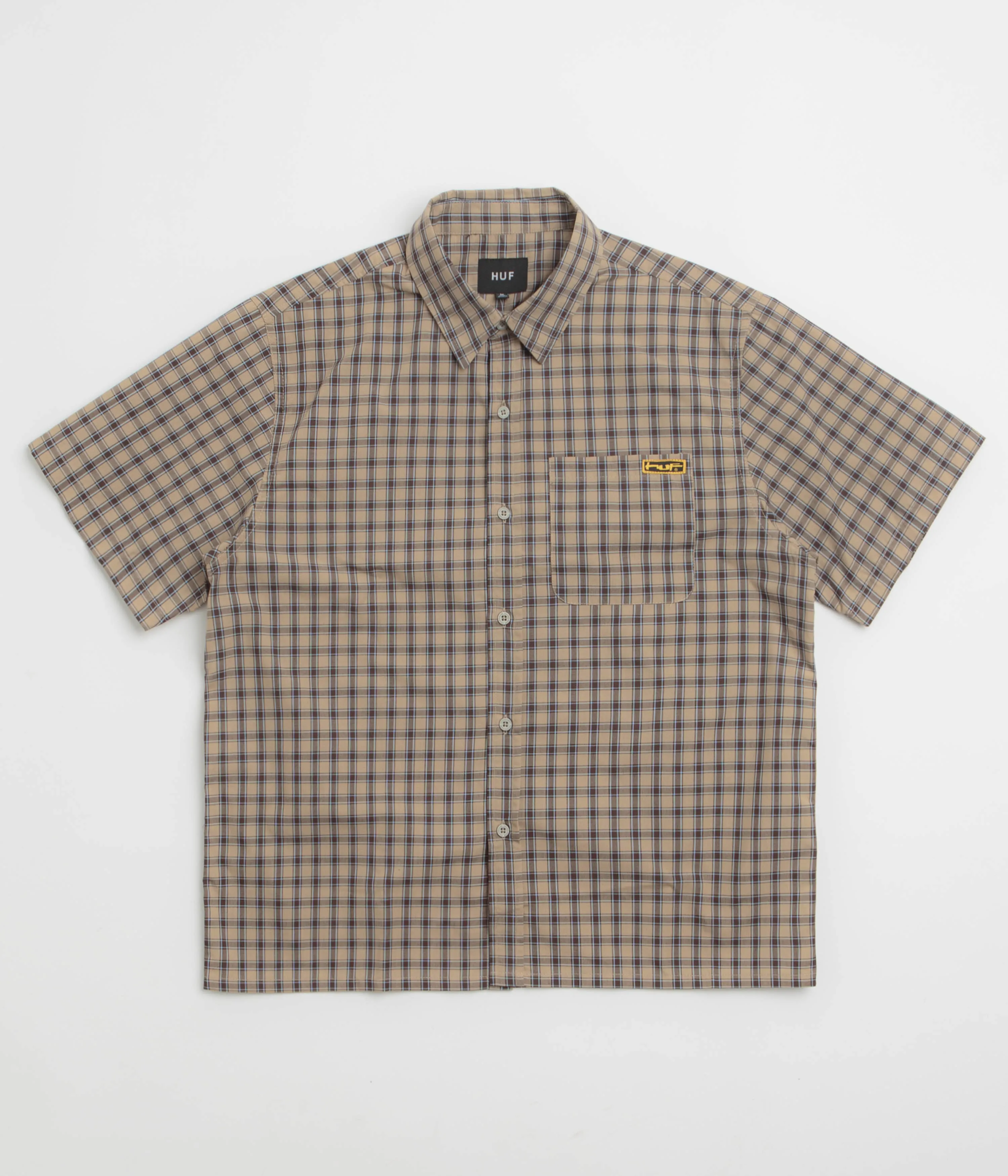 Brushed Inner Lining HUF Stretch Micro Plaid Short Sleeve Shirt - Clay