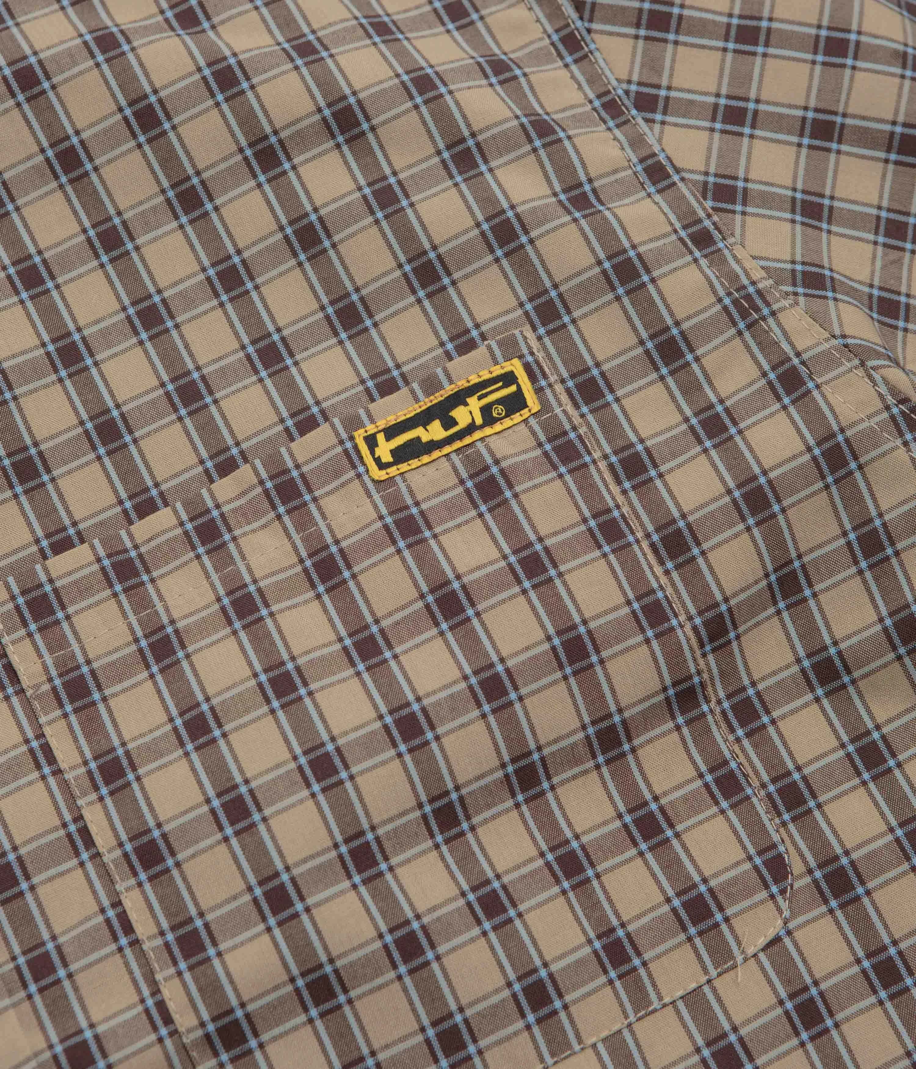 HUF Stretch Micro Plaid Short Sleeve Shirt - Clay Double Needle Hemming