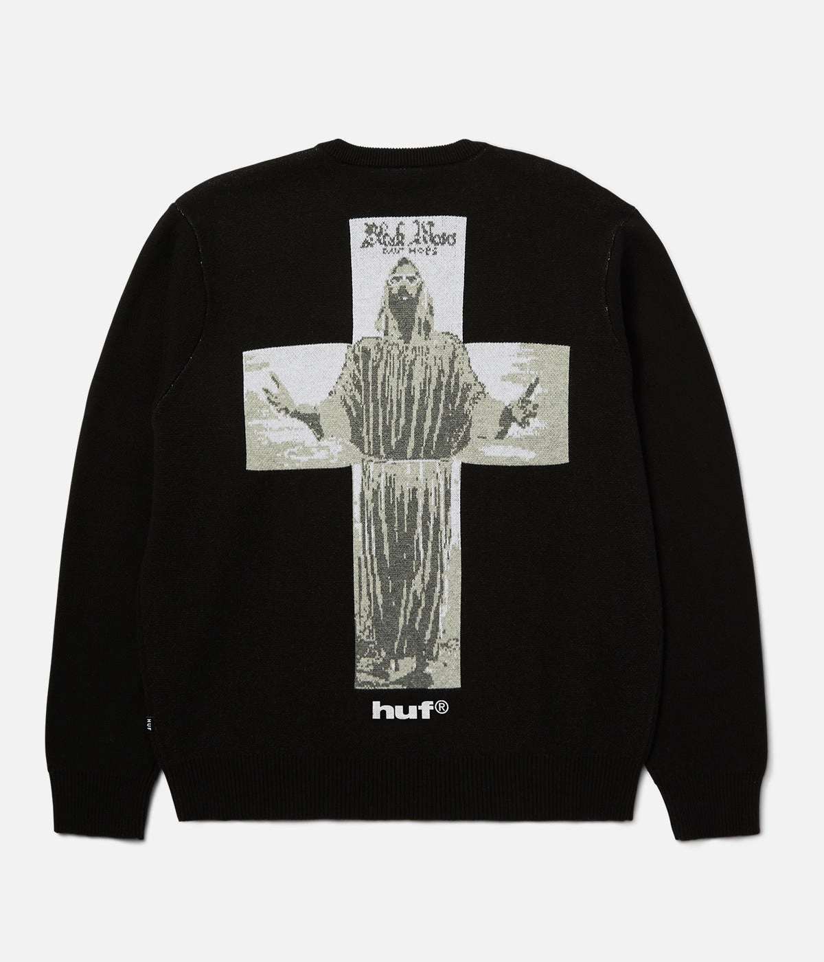 Huf Black Moses Knit Sweater Versatile Wear City Casual Style
