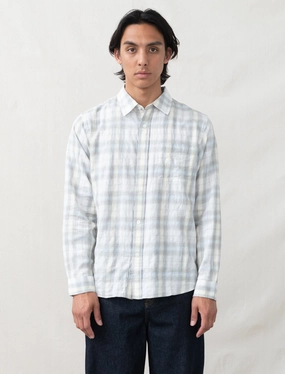 LayeredCollar Tailored Silhouette Beach Plaid Shirt (Off-White)