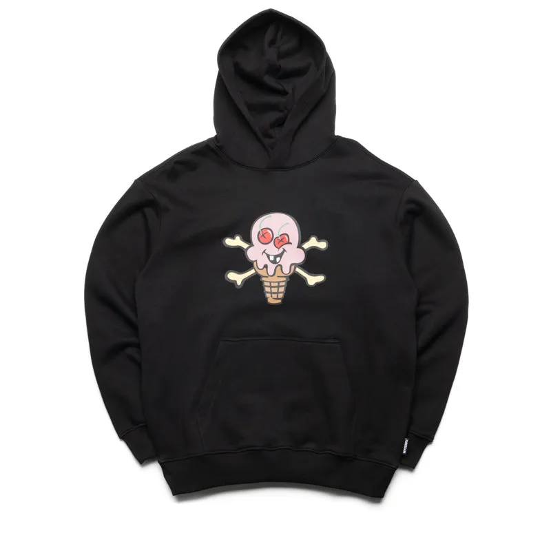 Slim Fit Contour Stretch Blend Fabric Ice Cream Cones Hoodie - Black