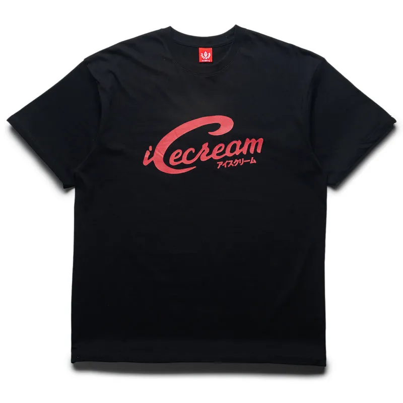 Reinforced Button Placket Quick Drying Ice Cream Script Tee - Black