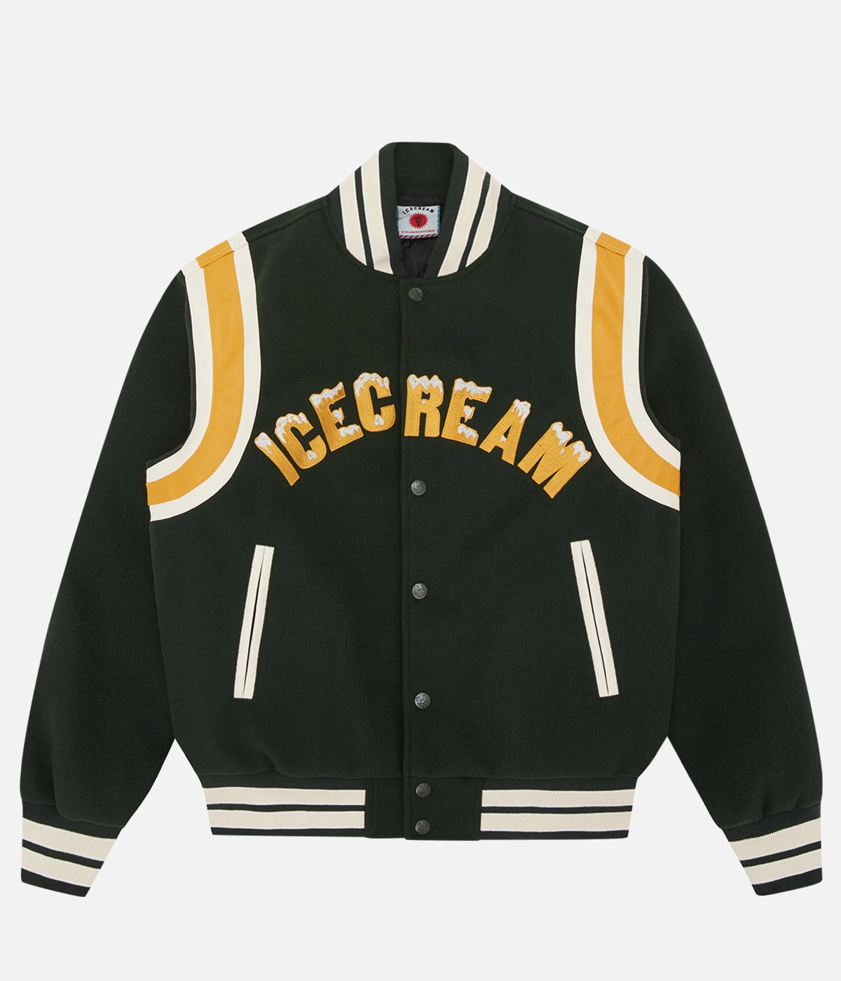 UV Protective Layer ContouredShoulderFit Ice Cream Drippy Varsity Jacket