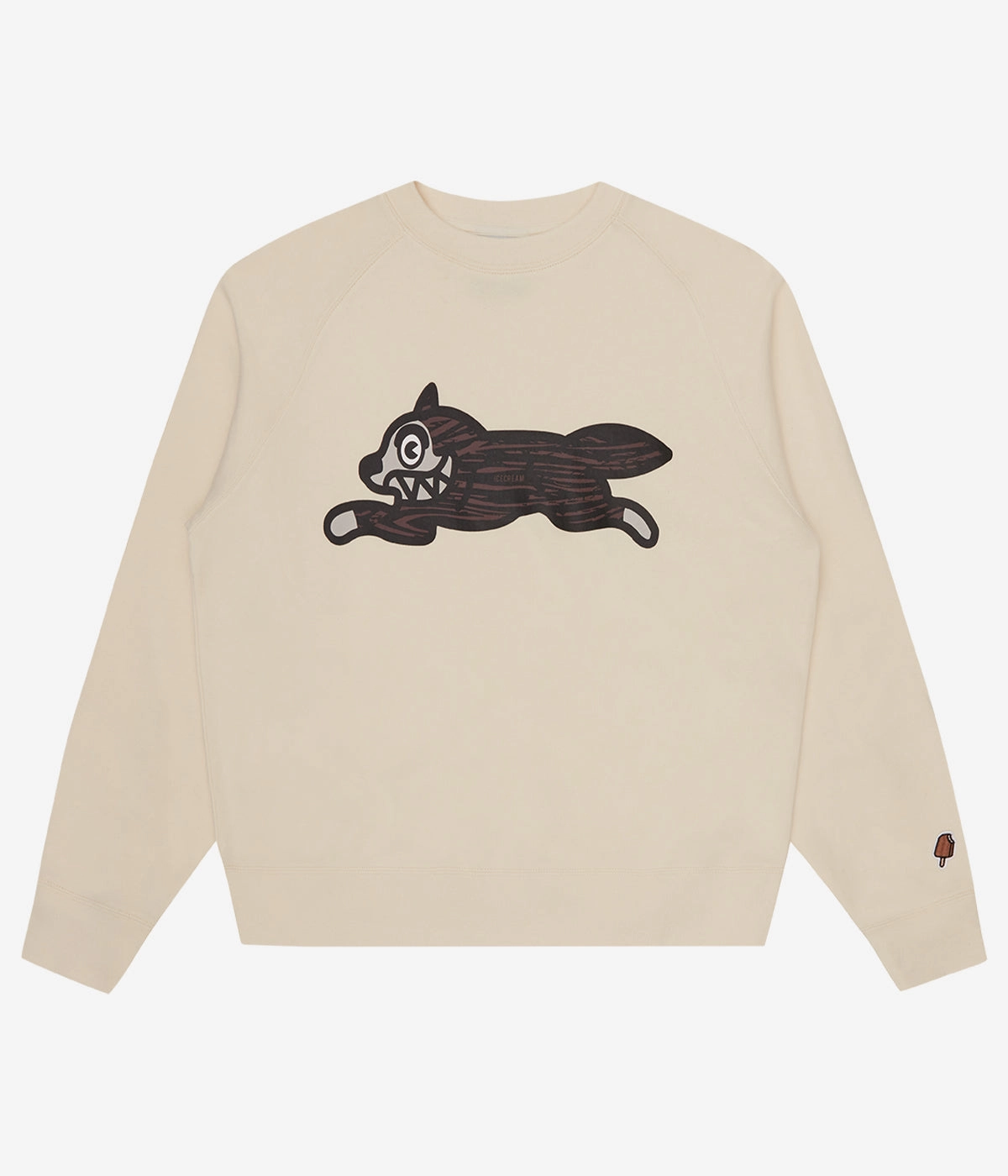 Ice Cream Woodgrain Running Dog Crewneck Ergonomic Cut Joy Mood