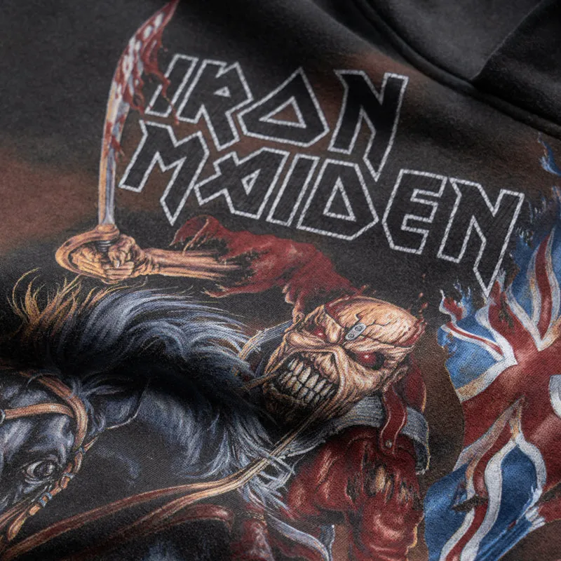 Iron Maiden x Represent Steed Hoodie - Stained Black Ribbed Hem Details Polyester Blend