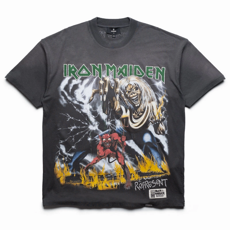 Iron Maiden x Represent Number Of Beast Tee - Sunfade Grey Running clothes