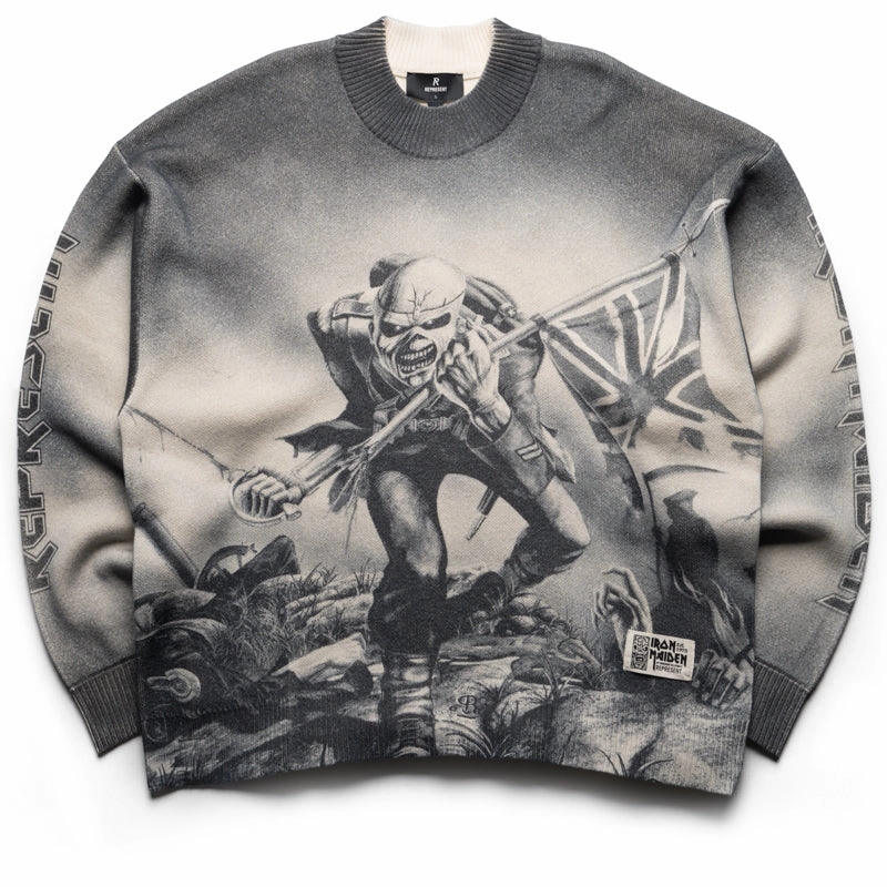Iron Maiden x Represent Trooper Knit Sweater - Sunfade Grey