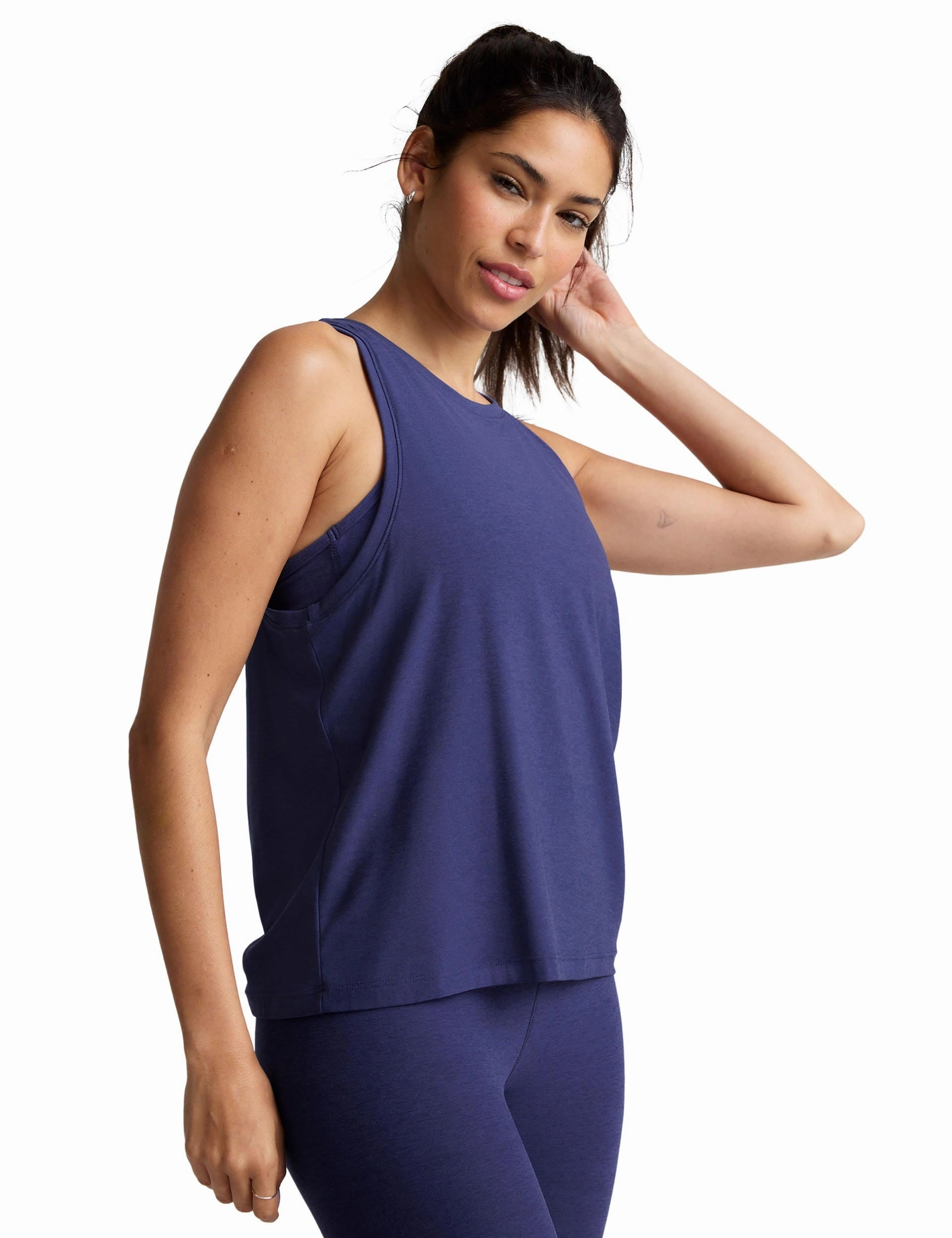 Featherweight Rebalance Tank - Eternal Blue Heather Laser Cut Ventilation Stretch Ready Fabric