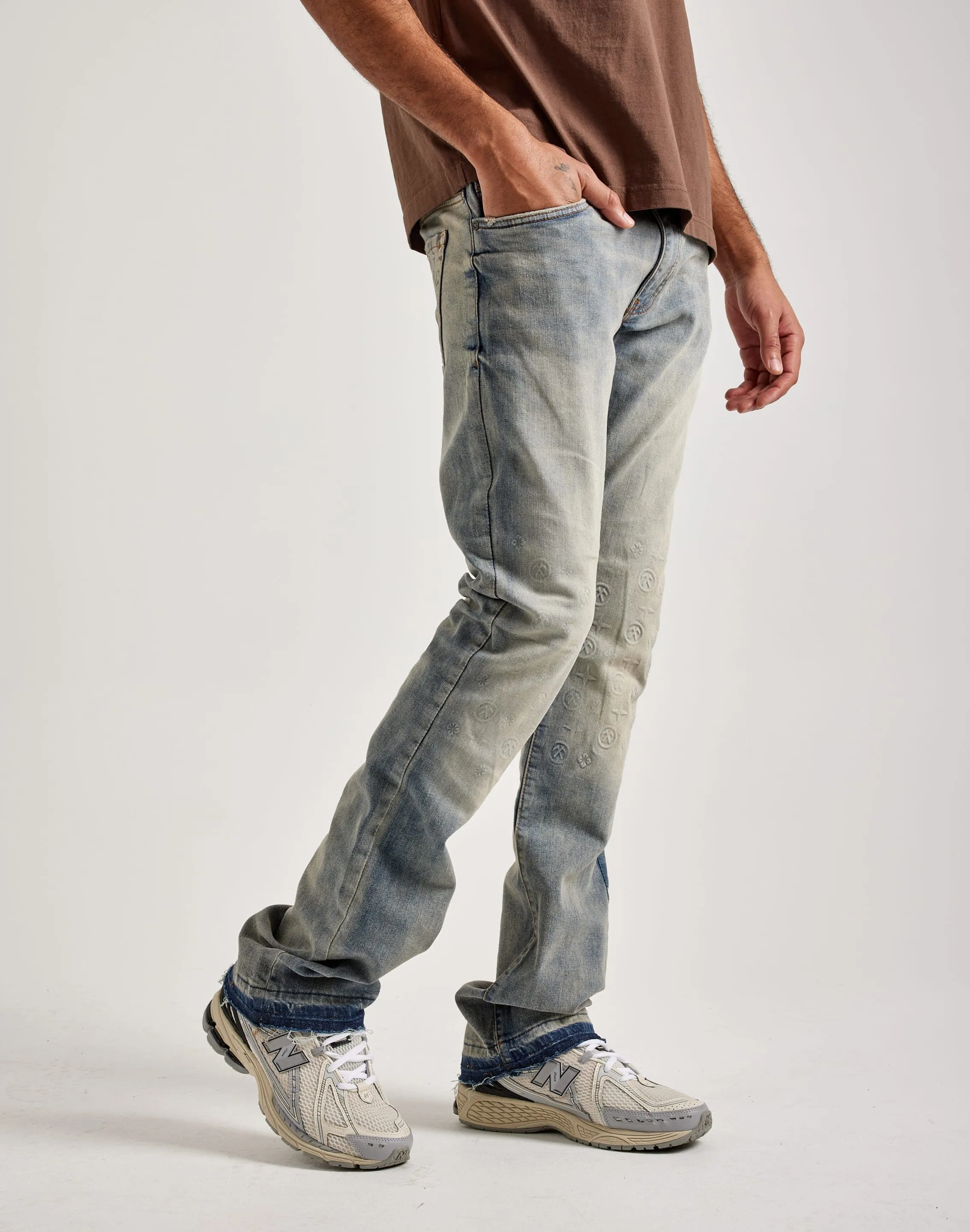 TemperatureRegulatingLining Jordan Craig Embossed Stacked Flare Denim Jeans