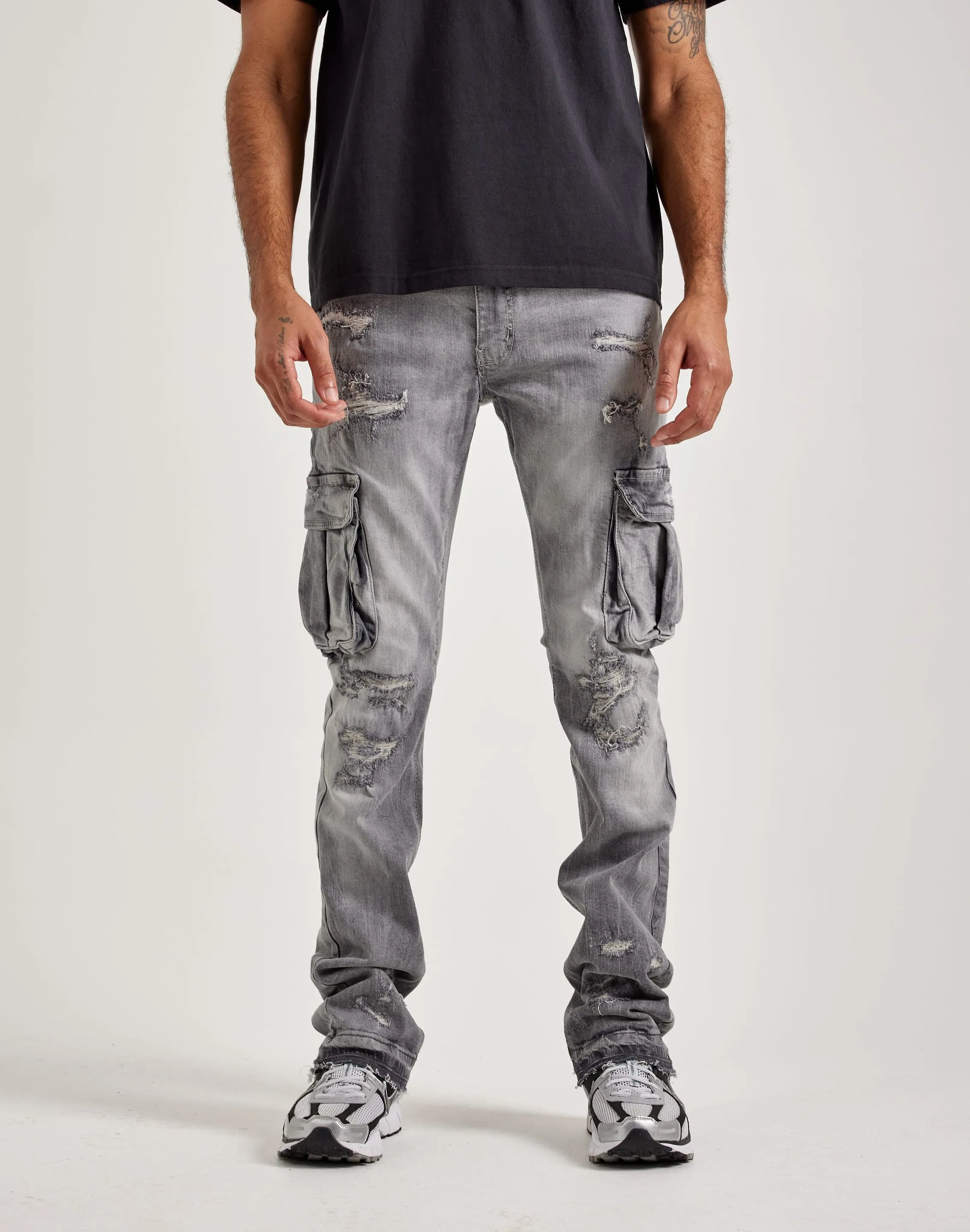 Clear Mind Jordan Craig Stacked Flare Cargo Denim Jeans