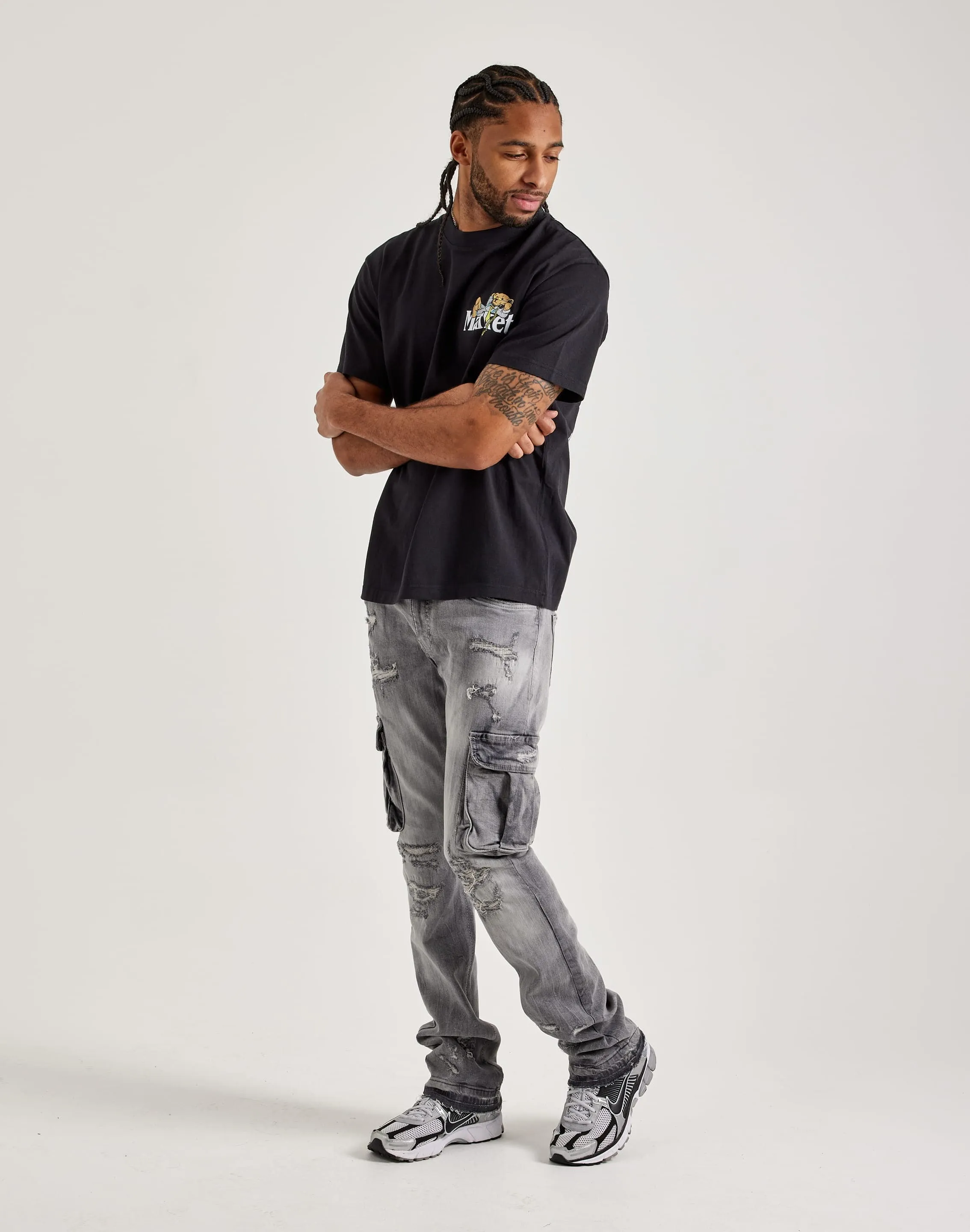 UVProtective Coating Jordan Craig Stacked Flare Cargo Denim Jeans