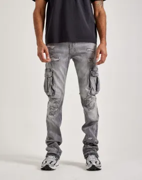 Clear Mind Jordan Craig Stacked Flare Cargo Denim Jeans