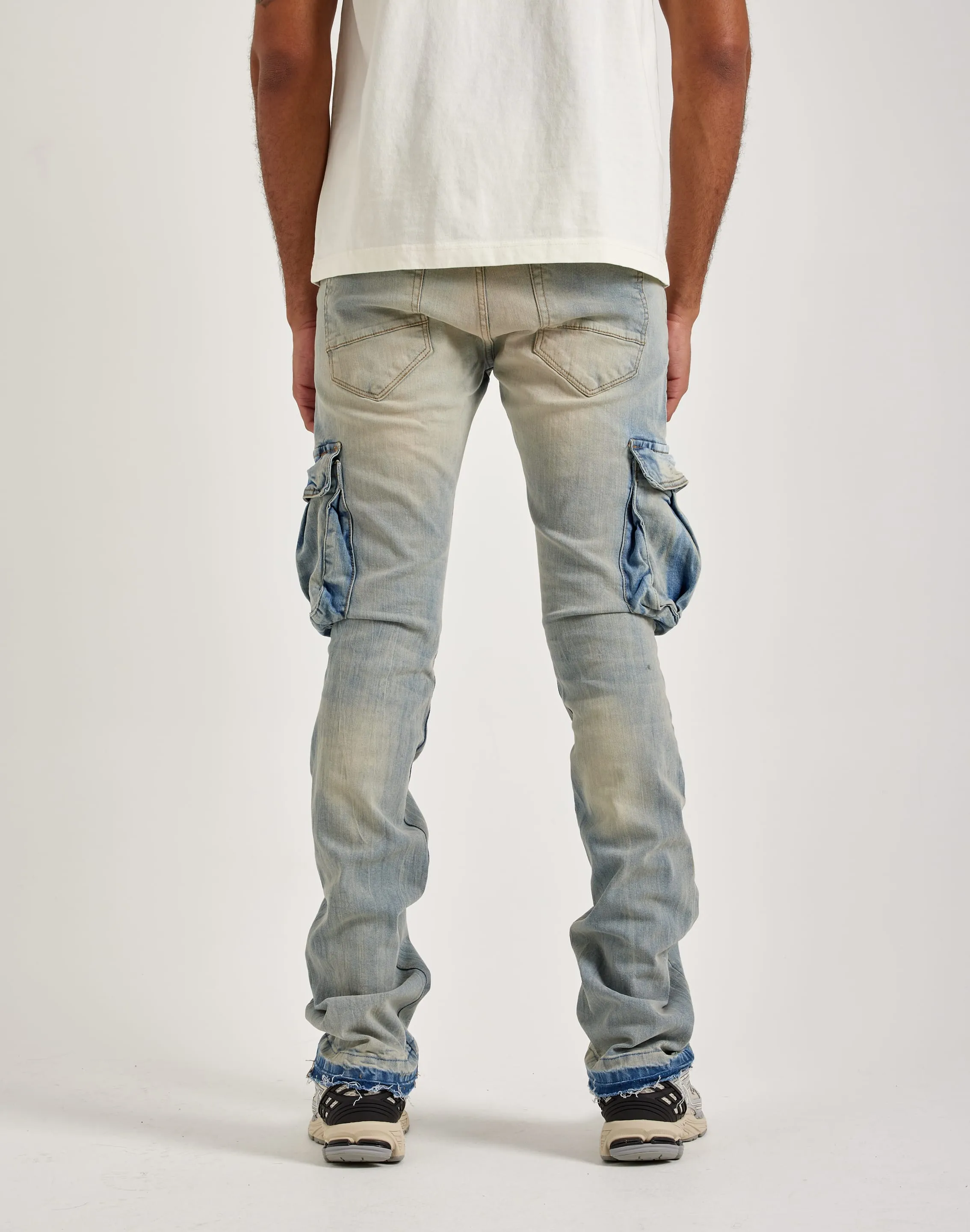 Jordan Craig Stacked Flare Cargo Denim Jeans SmoothInnerLining HeavyDuty Zipper