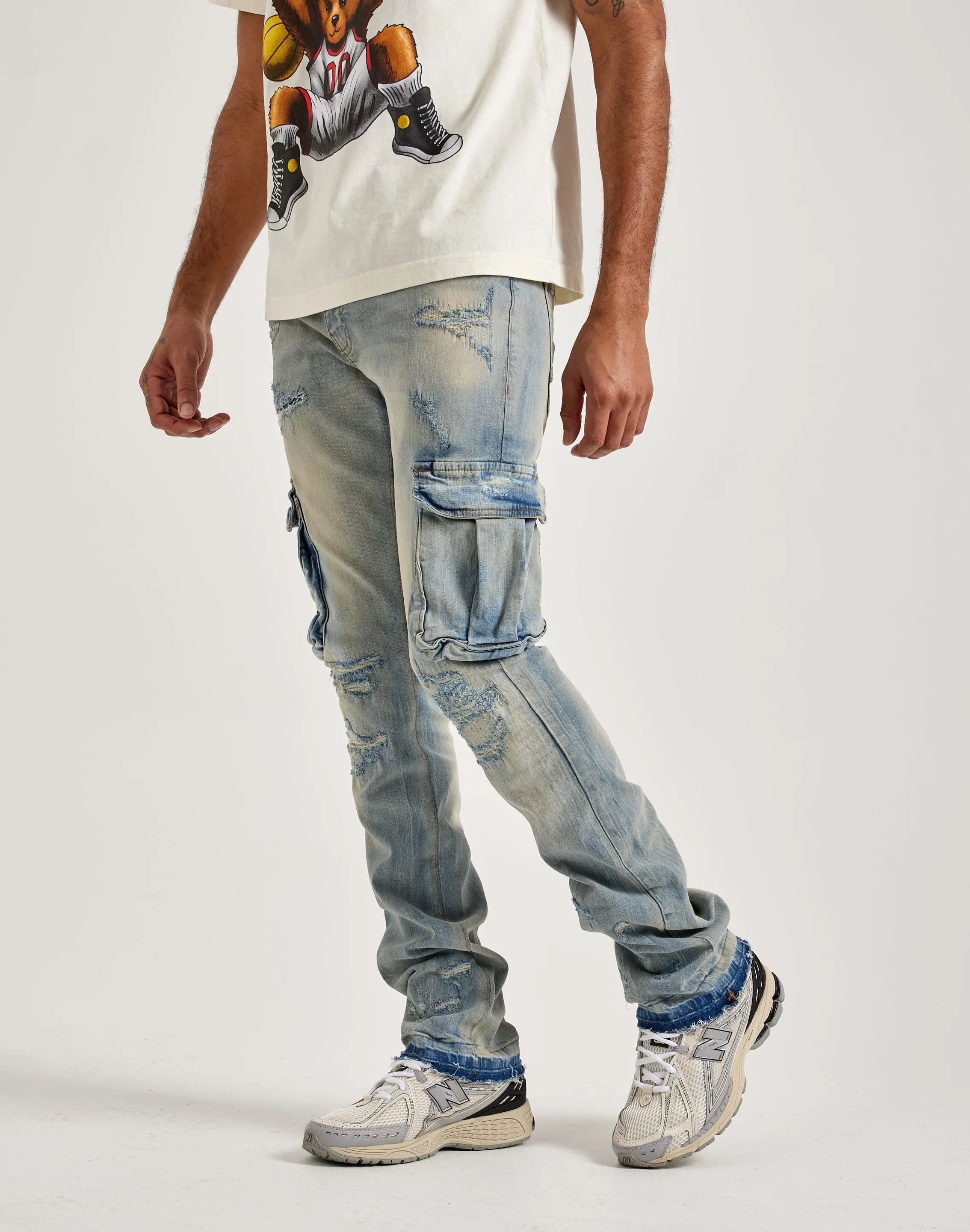 Jordan Craig Stacked Flare Cargo Denim Jeans LightweightKnit Light Wool