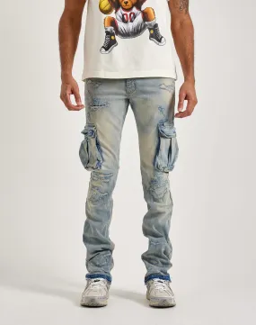 FormFitting Cut UVProtection Jordan Craig Stacked Flare Cargo Denim Jeans