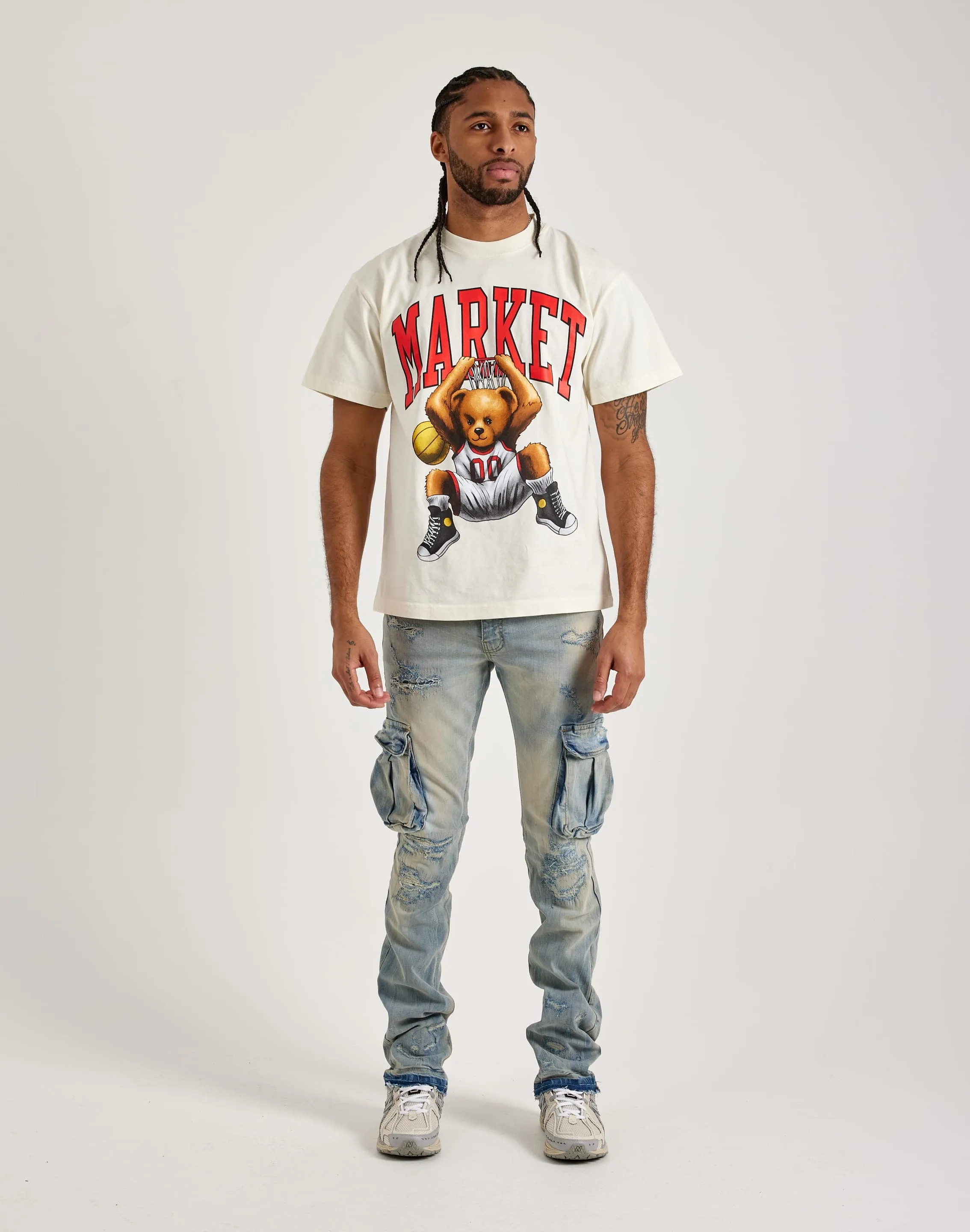 Calm Core Stretchable Waistband Jordan Craig Stacked Flare Cargo Denim Jeans