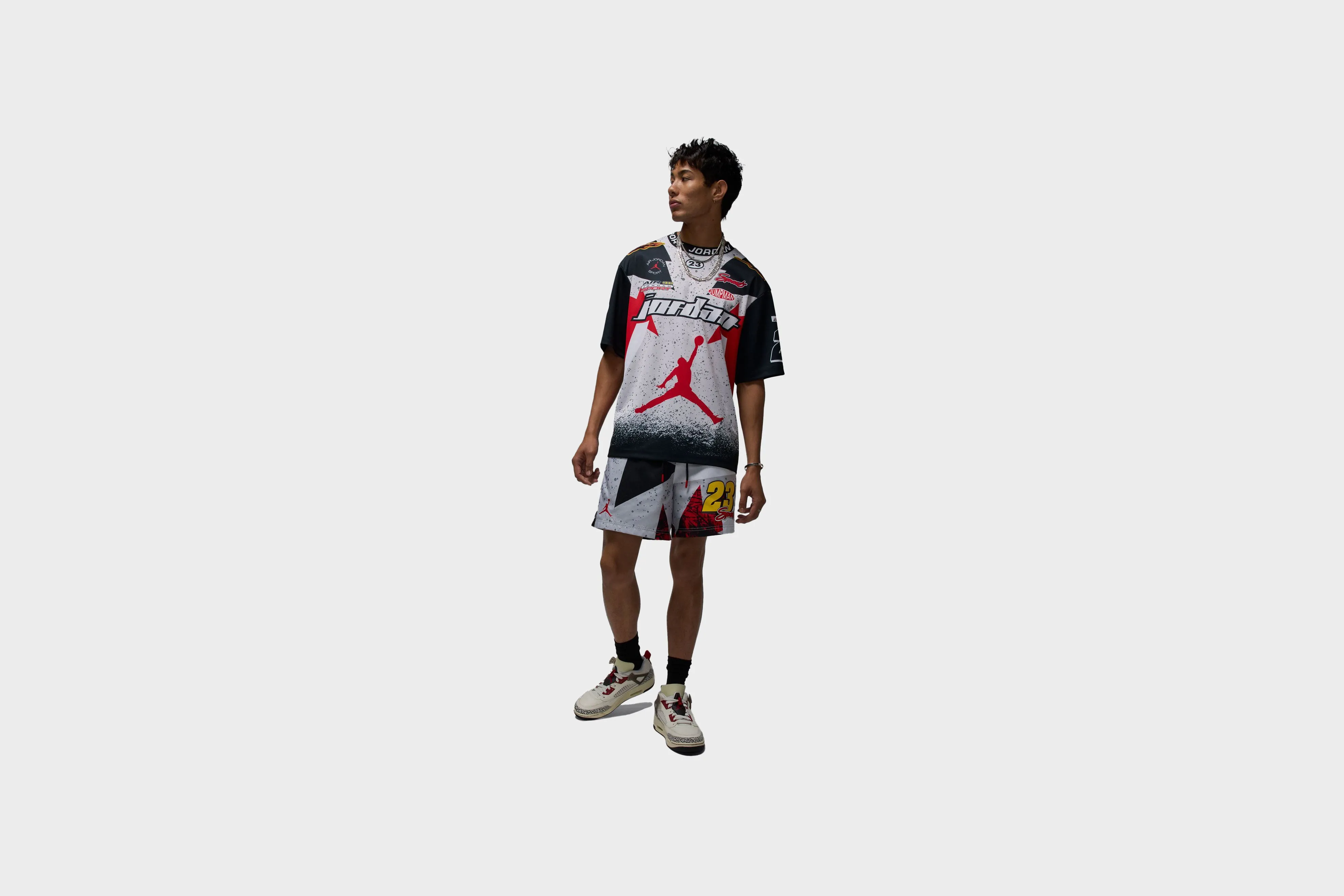Jordan Essentials Poolside Shorts (Cement Grey/Fire Red) Shimmer Core QuickRelease Fasteners