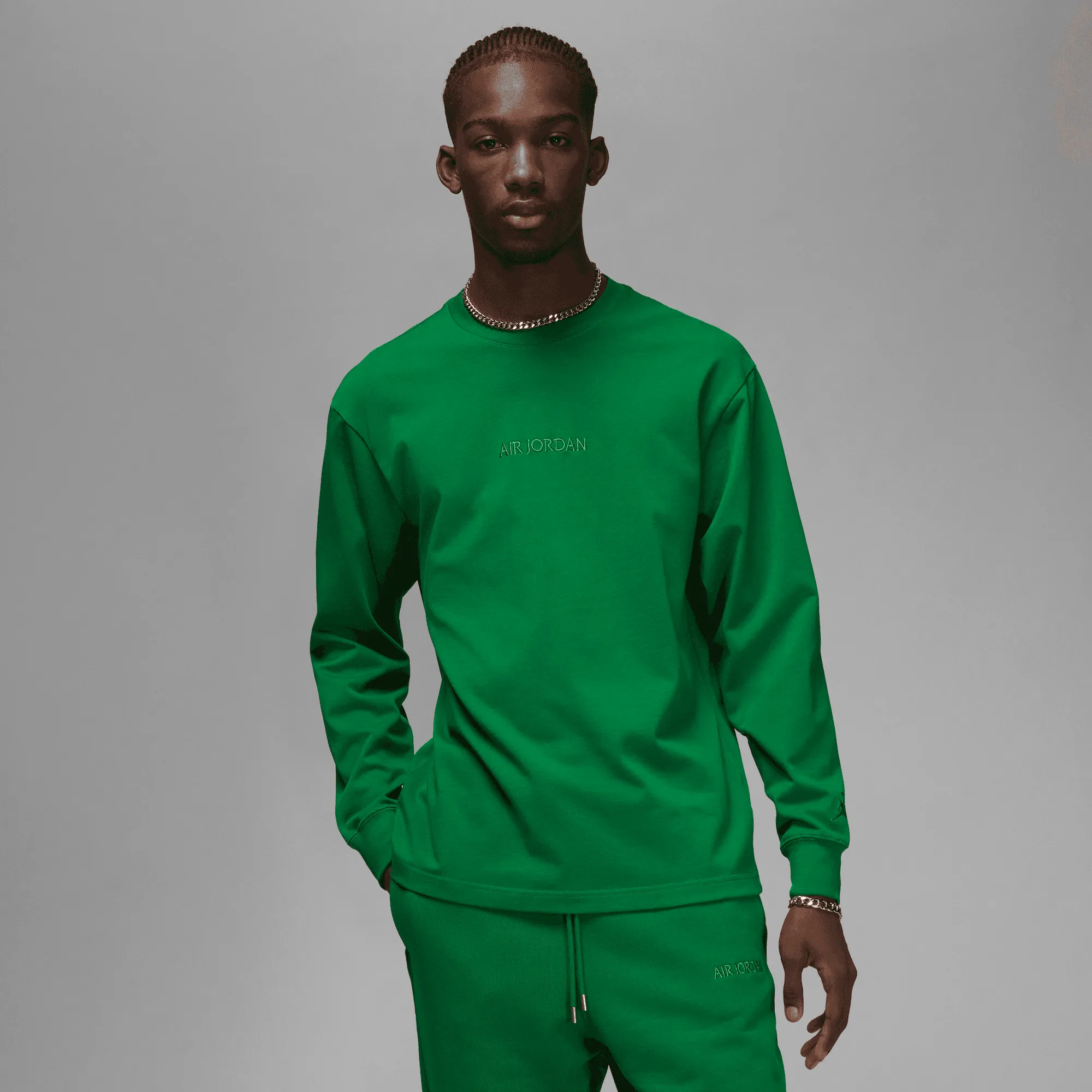 FlexibleWaistband ElasticFree Cuffs JORDAN WORDMARK MEN`S L/S TEE - GREEN