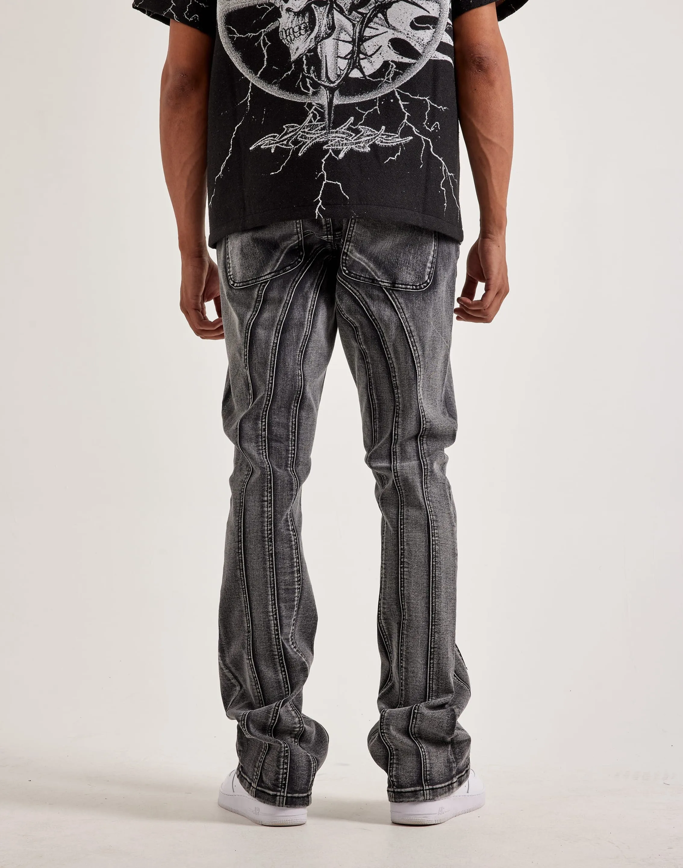Kilogram Centric Moto Stacked Flare Jeans StaticResistant Recycled Polyester