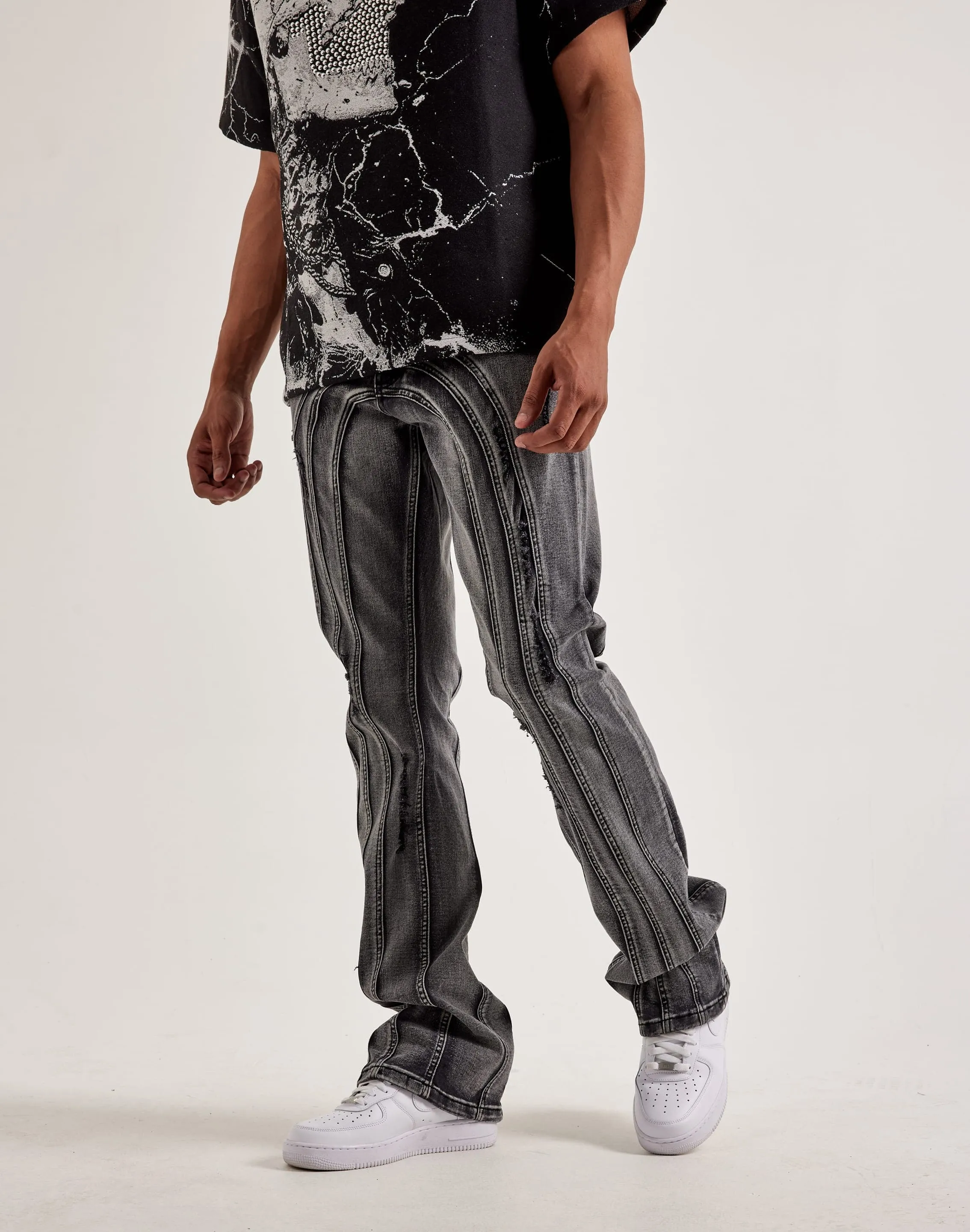 Kilogram Centric Moto Stacked Flare Jeans Meta Mood SustainableProduction