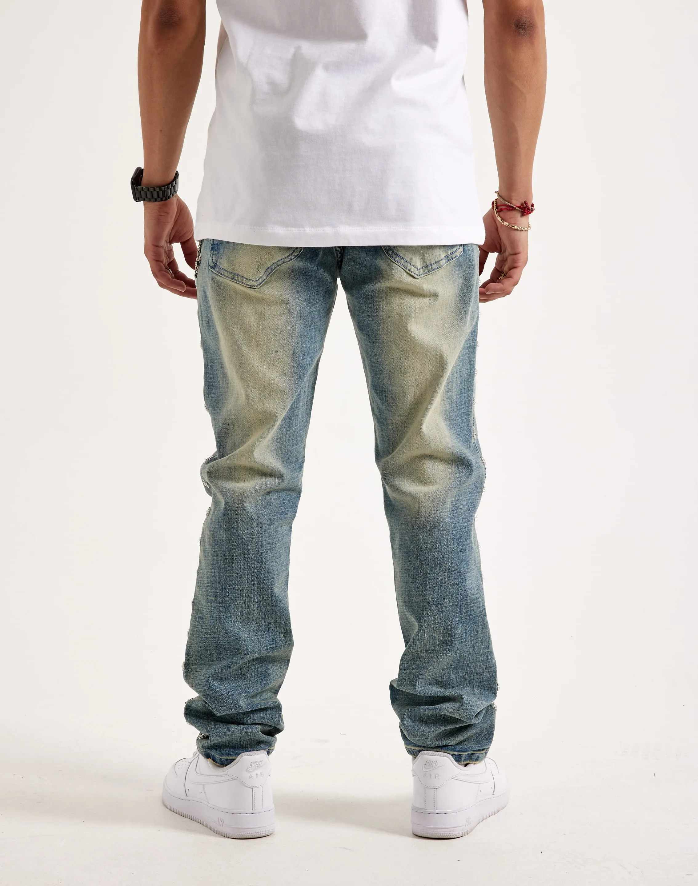 slow life Mind Glow Kilogram Chain Rivet Jeans