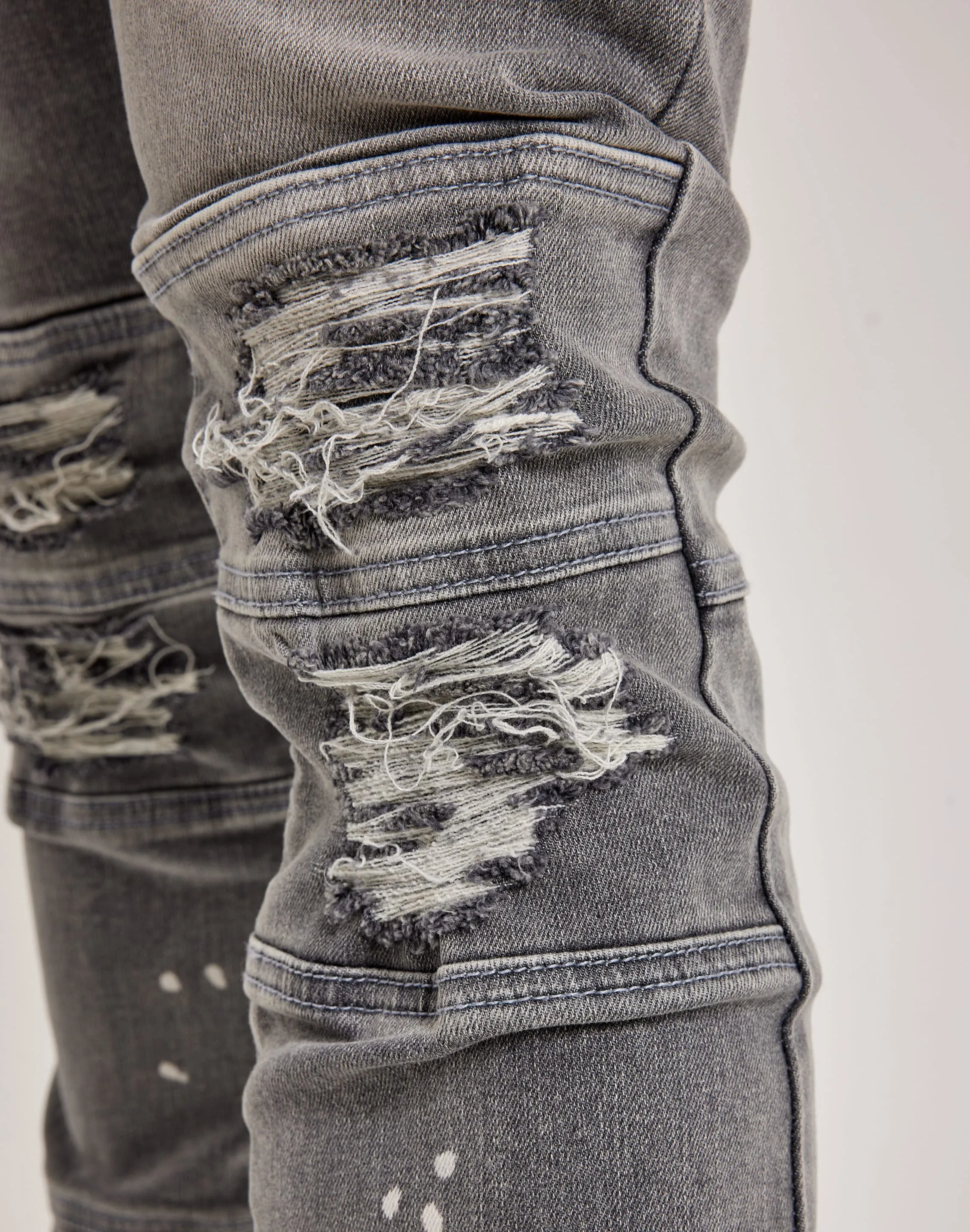 Kilogram Heavy Ripped Stacked Denim Jeans Design Edge Elastic cuffs