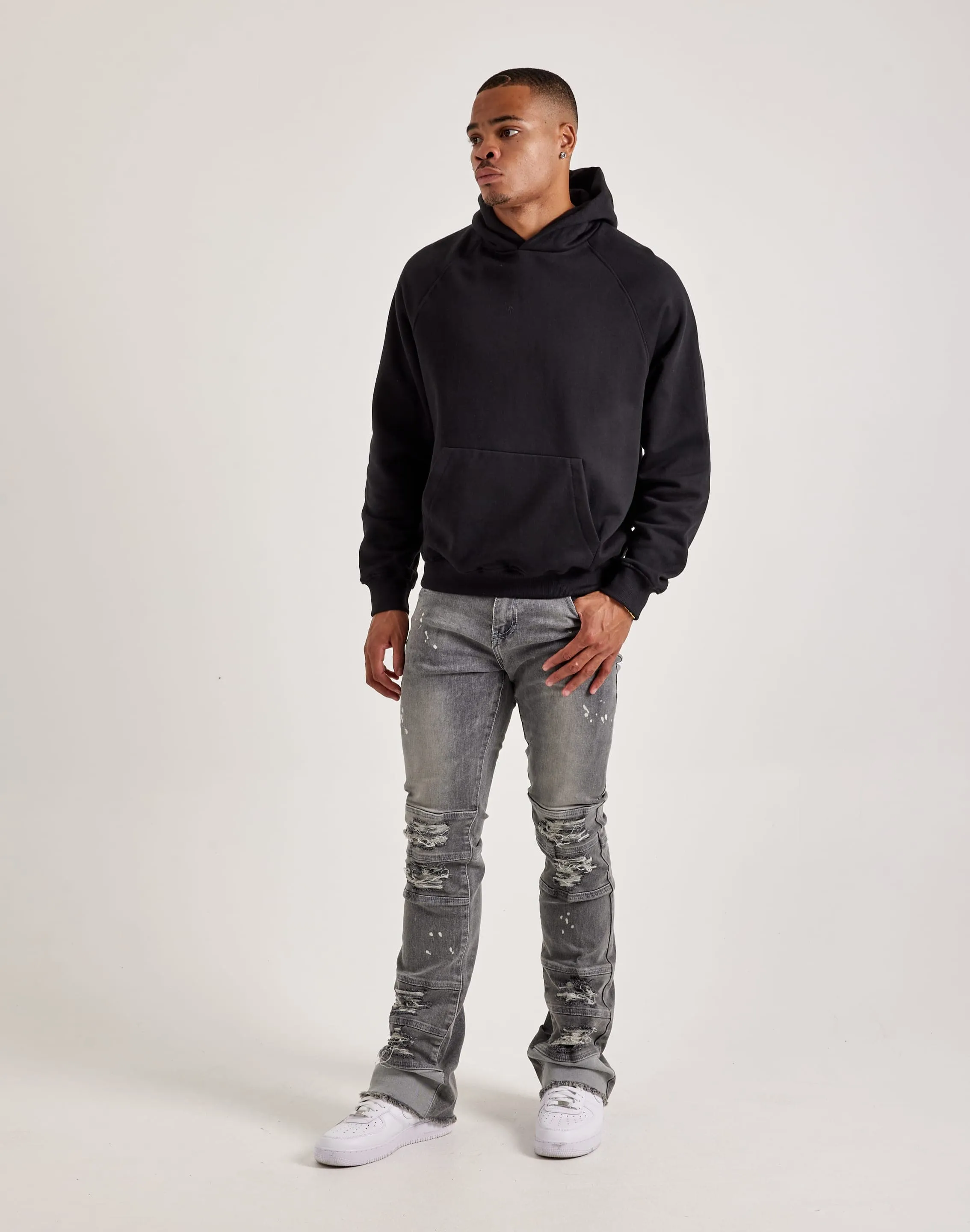 Kilogram Heavy Ripped Stacked Denim Jeans Jewel tone
