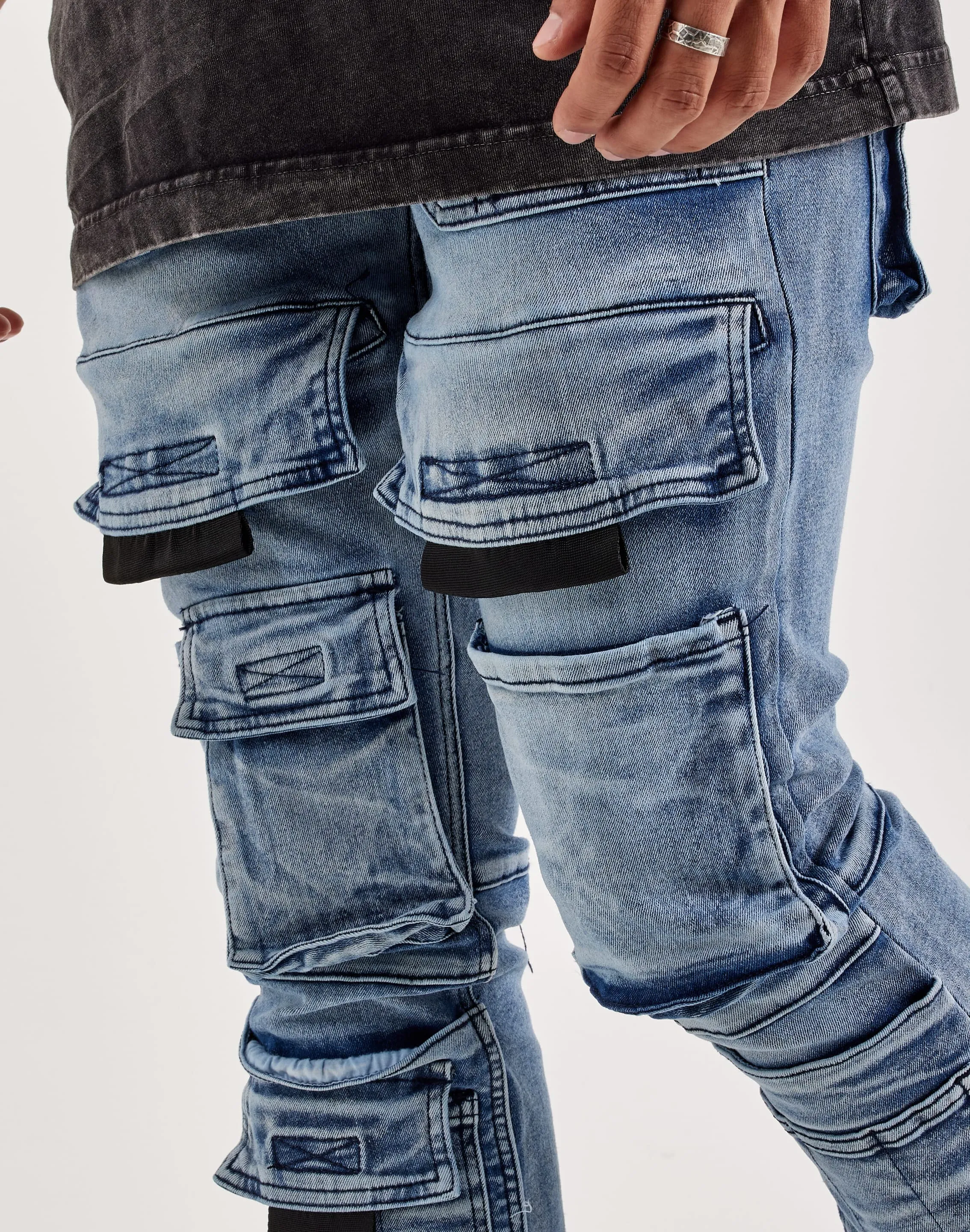 WearResistantHem Flexible Fabric Blend Kloud 9 Stacked Cargo Jeans