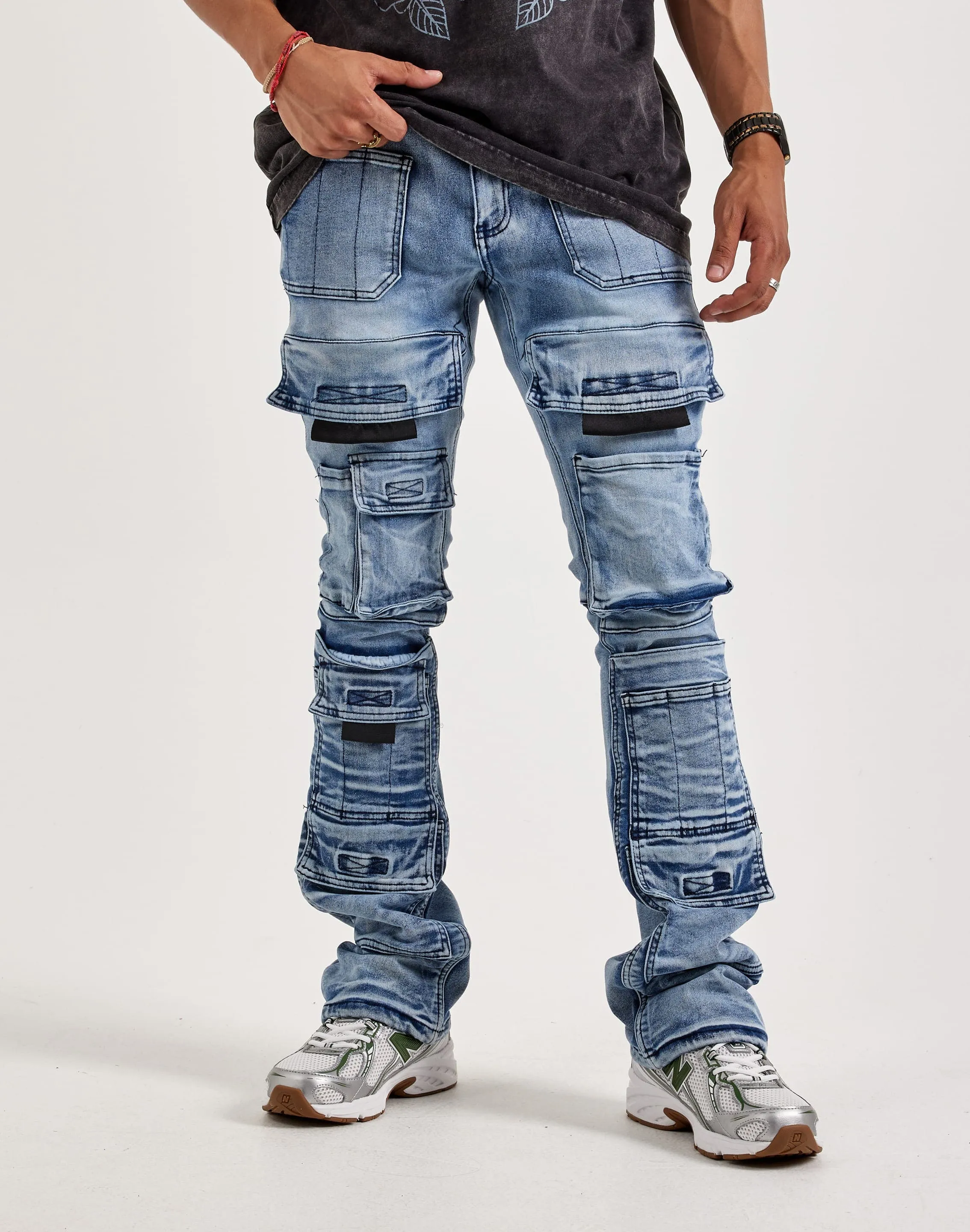 MachineWashable Fabric Kloud 9 Stacked Cargo Jeans